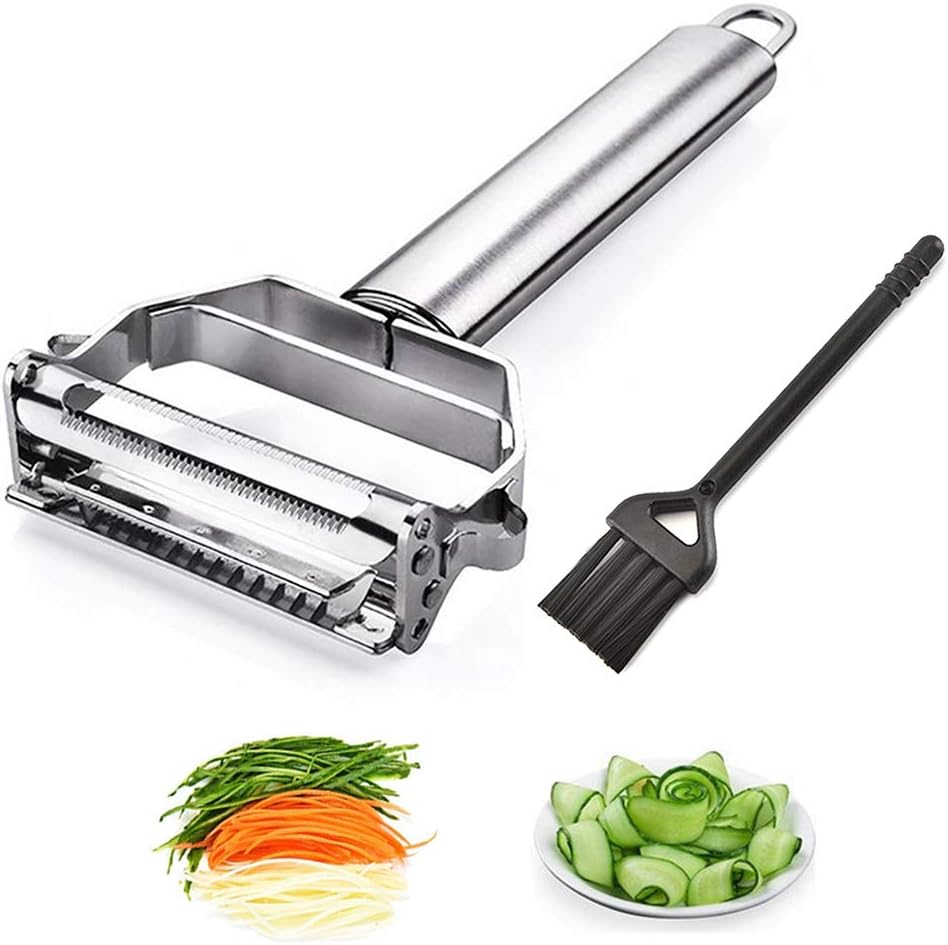 JianGLAI Stainless Steel Julienne Peeler with Cleaning Brush Carrot Potato Slicer