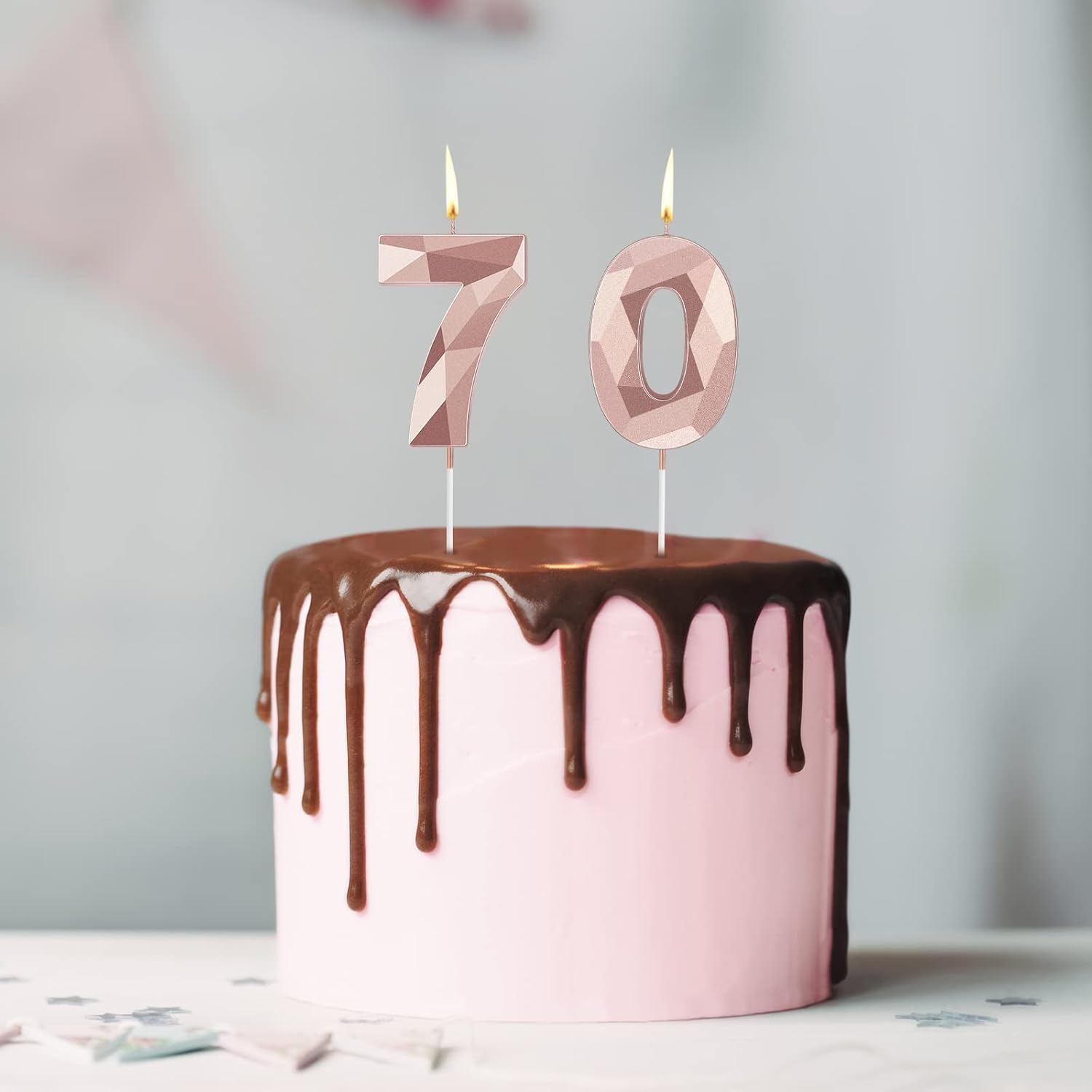 70th Birthday Candles Happy Birthday Cake Topper 3D Diamond Sparkler Number Candles Set