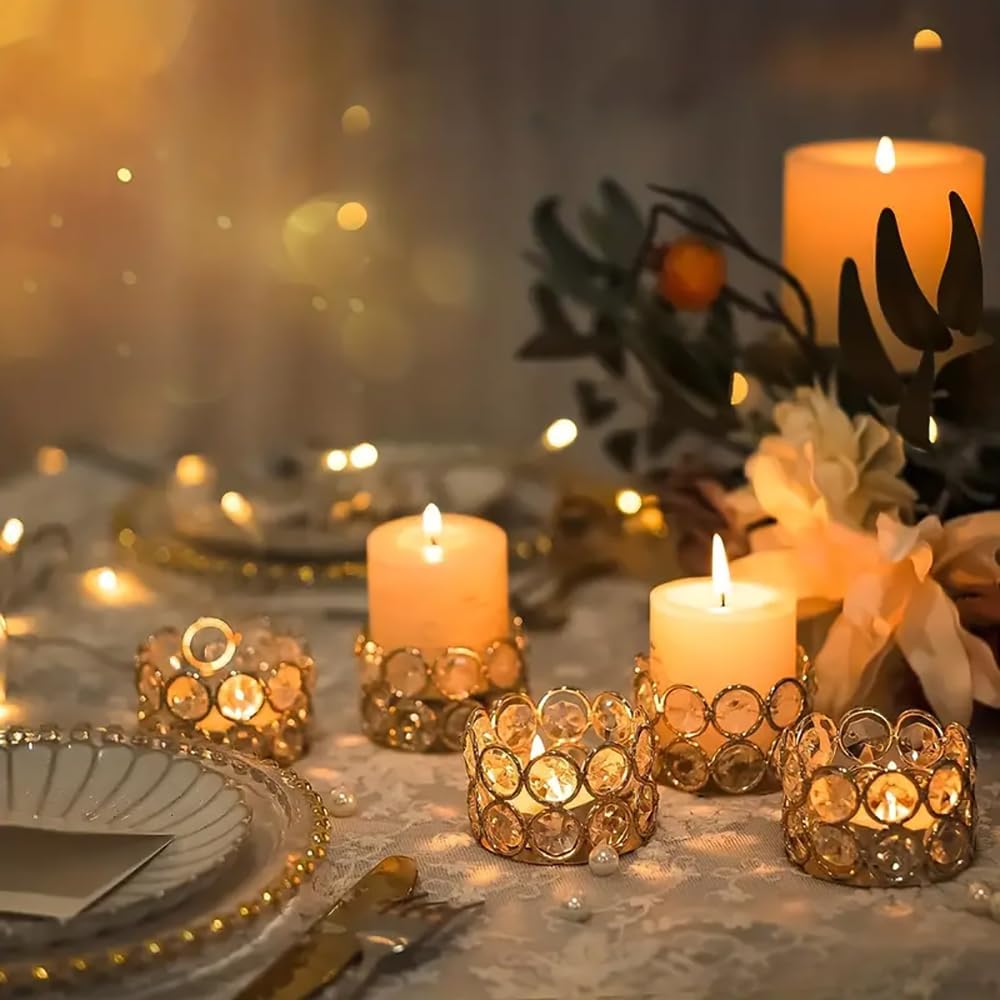 Gleaming Gold Crystal Candle Holders