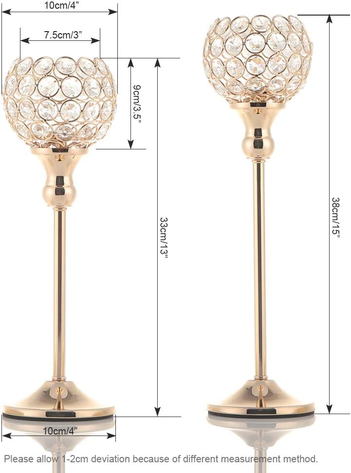 VINCIGANT Gold Crystal Candle Holders Set of 2 - Elegant