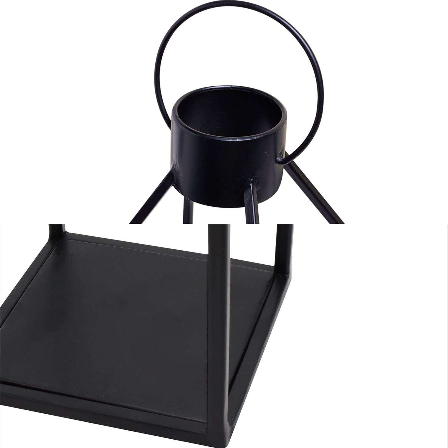 Flickering Black Metal Candle Lantern with Timer Modern Farmhouse Decor