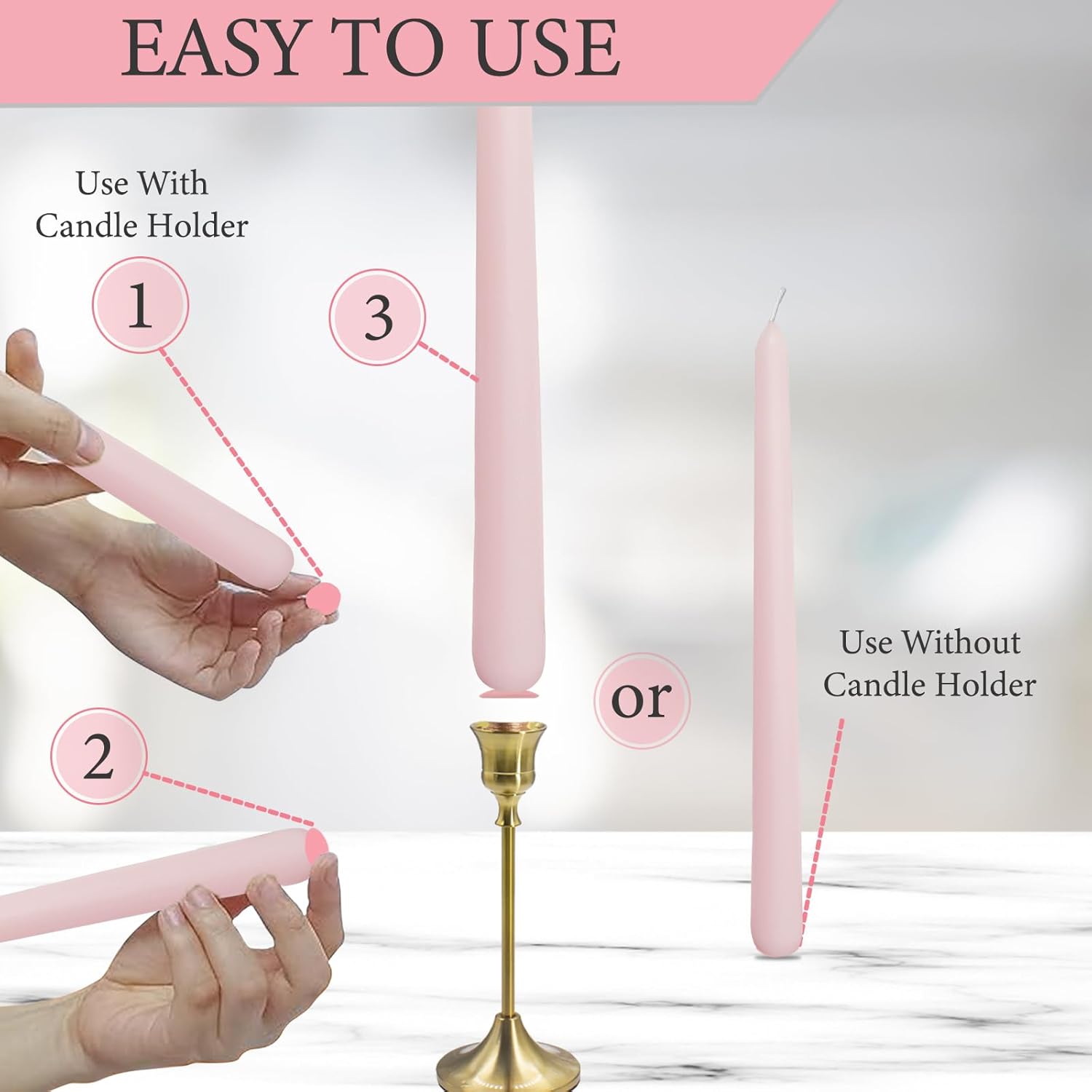 NJAO HOO Candle Adhesive Taper Candle Accessories 24 Pink Candle Dots