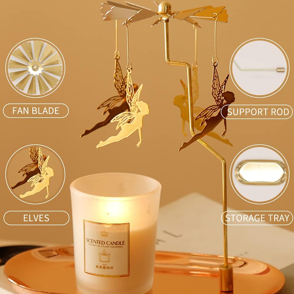 Spinning Candle Holder - Gold Elves