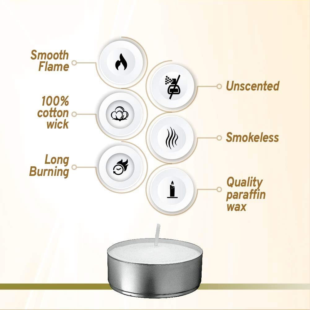 Luxury-Grade Tea Lights Set of 100 with 35 Hours Burn Time