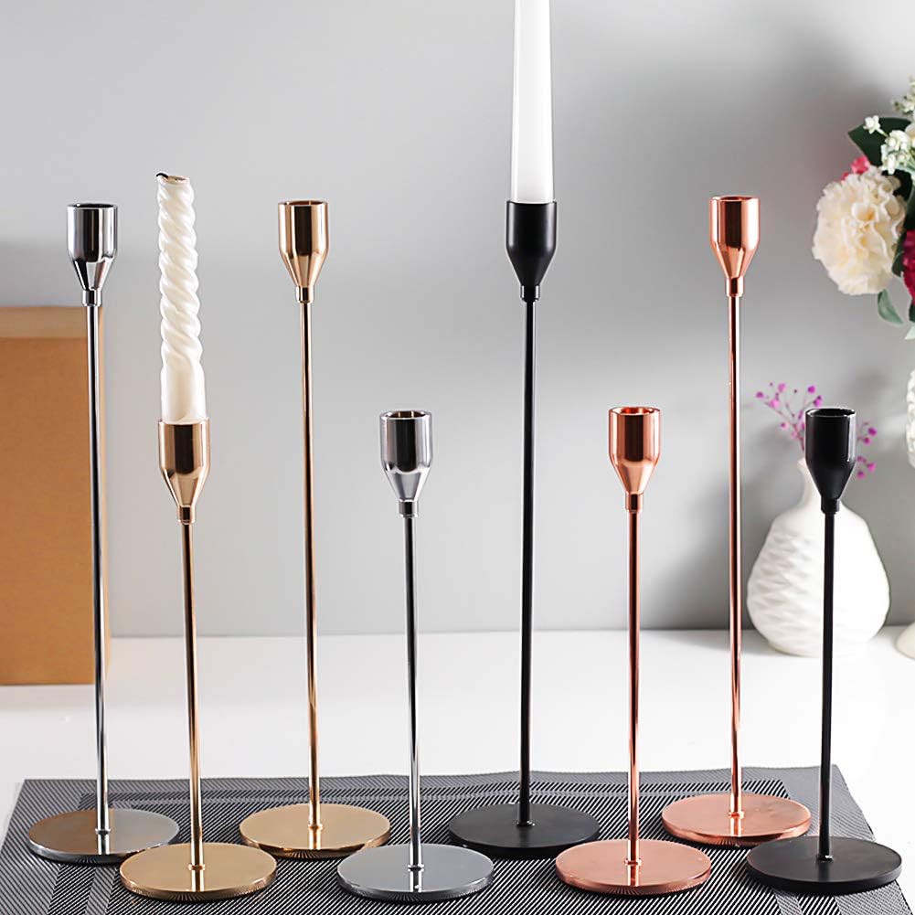 Matte Black Candle Holder Set of 3 for Taper Candles