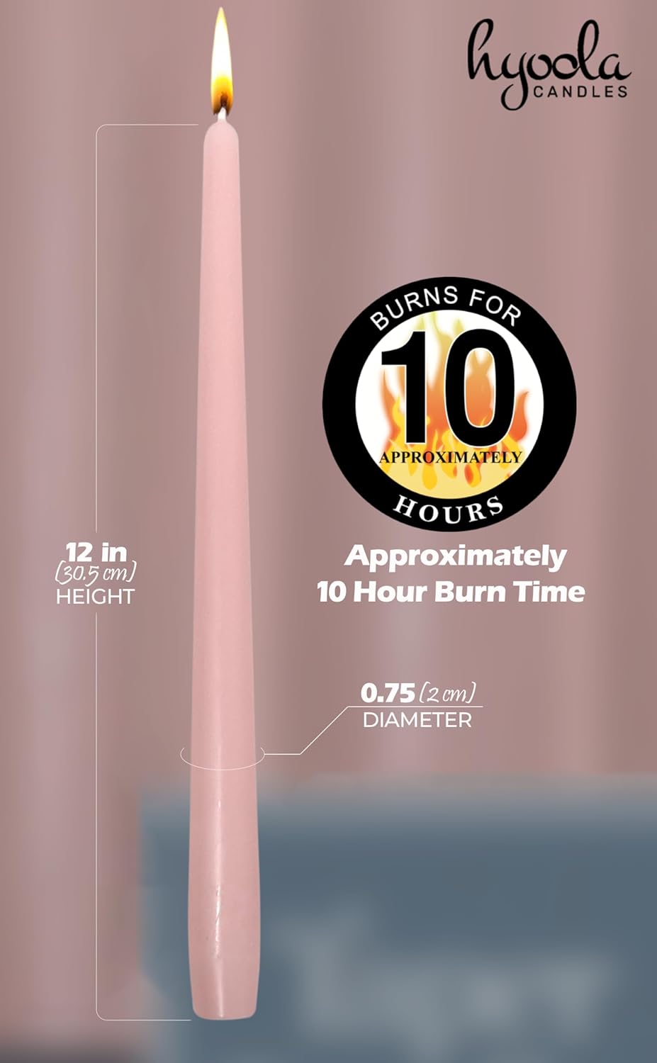 Hyoola Tall Taper Candles - 12 Inch Light Pink Dripless Taper Candles
