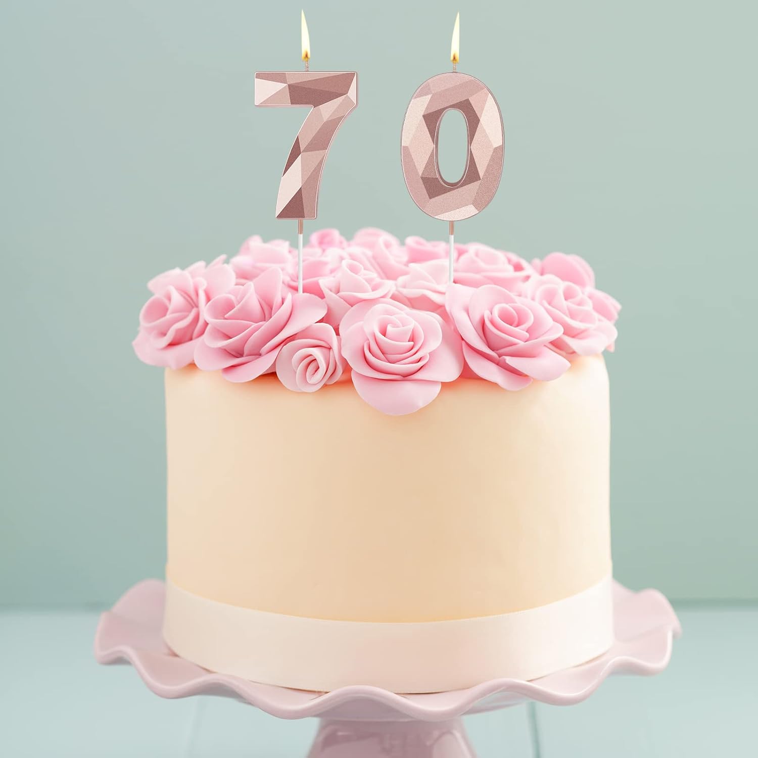 70th Birthday Candles Happy Birthday Cake Topper 3D Diamond Sparkler Number Candles Set
