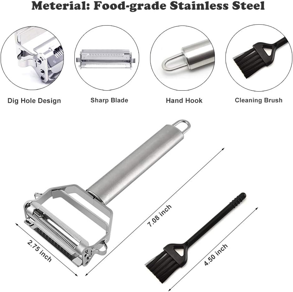 JianGLAI Stainless Steel Julienne Peeler with Cleaning Brush Carrot Potato Slicer
