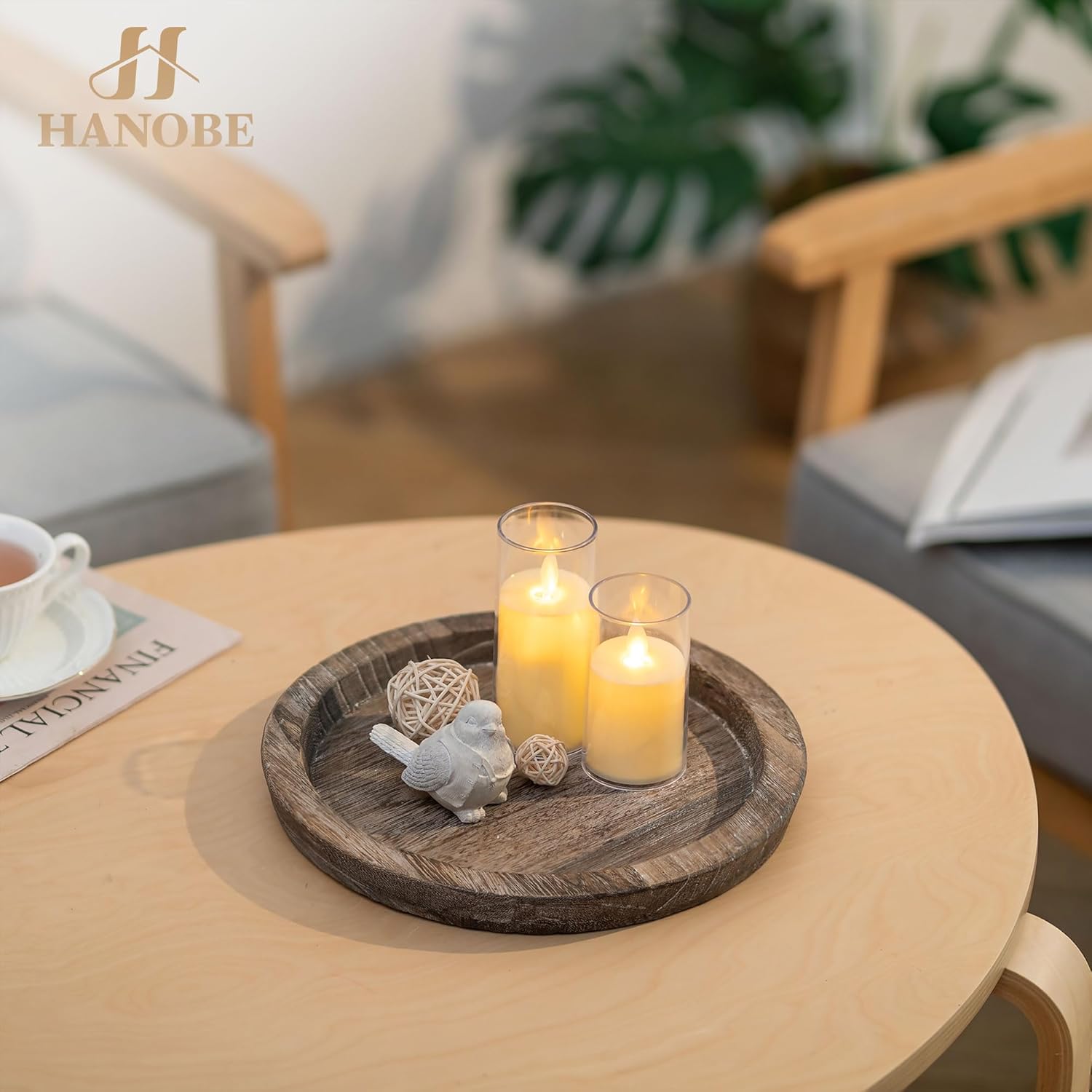 Hanobe Candle Plate Rustic Wooden Table Centerpiece