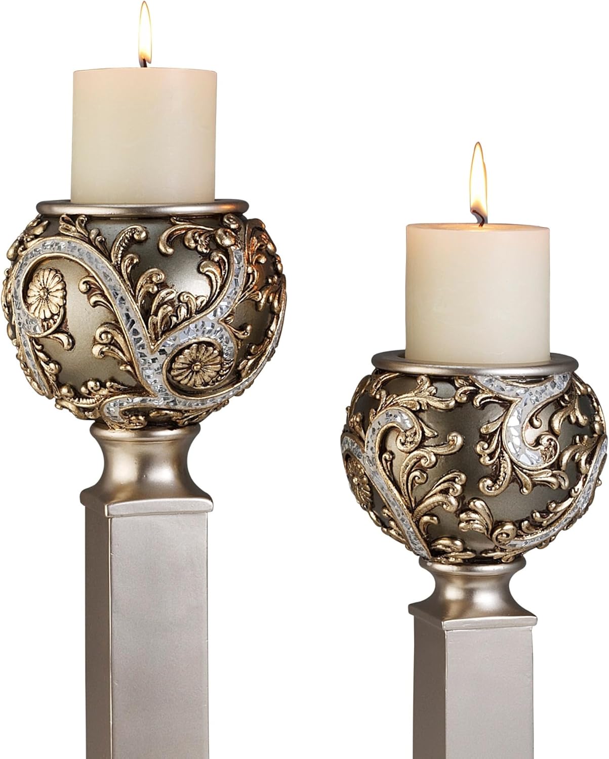 Strawberry Fairy Polyresin Candleholder Set of 2 - Romantic Vine Design Silver Finish