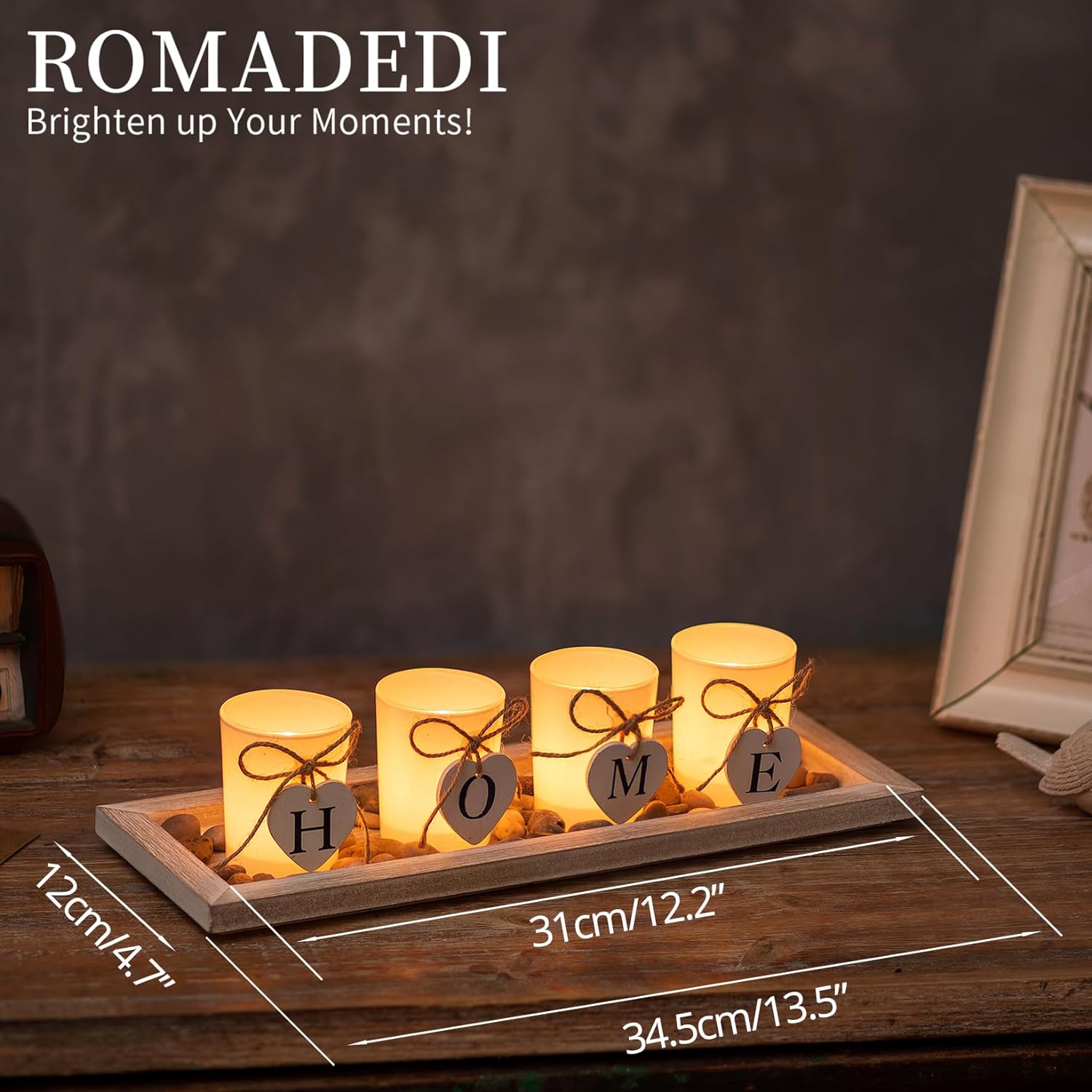 Romadedi Farmhouse Rustic Wood Tray Candle Holder Set