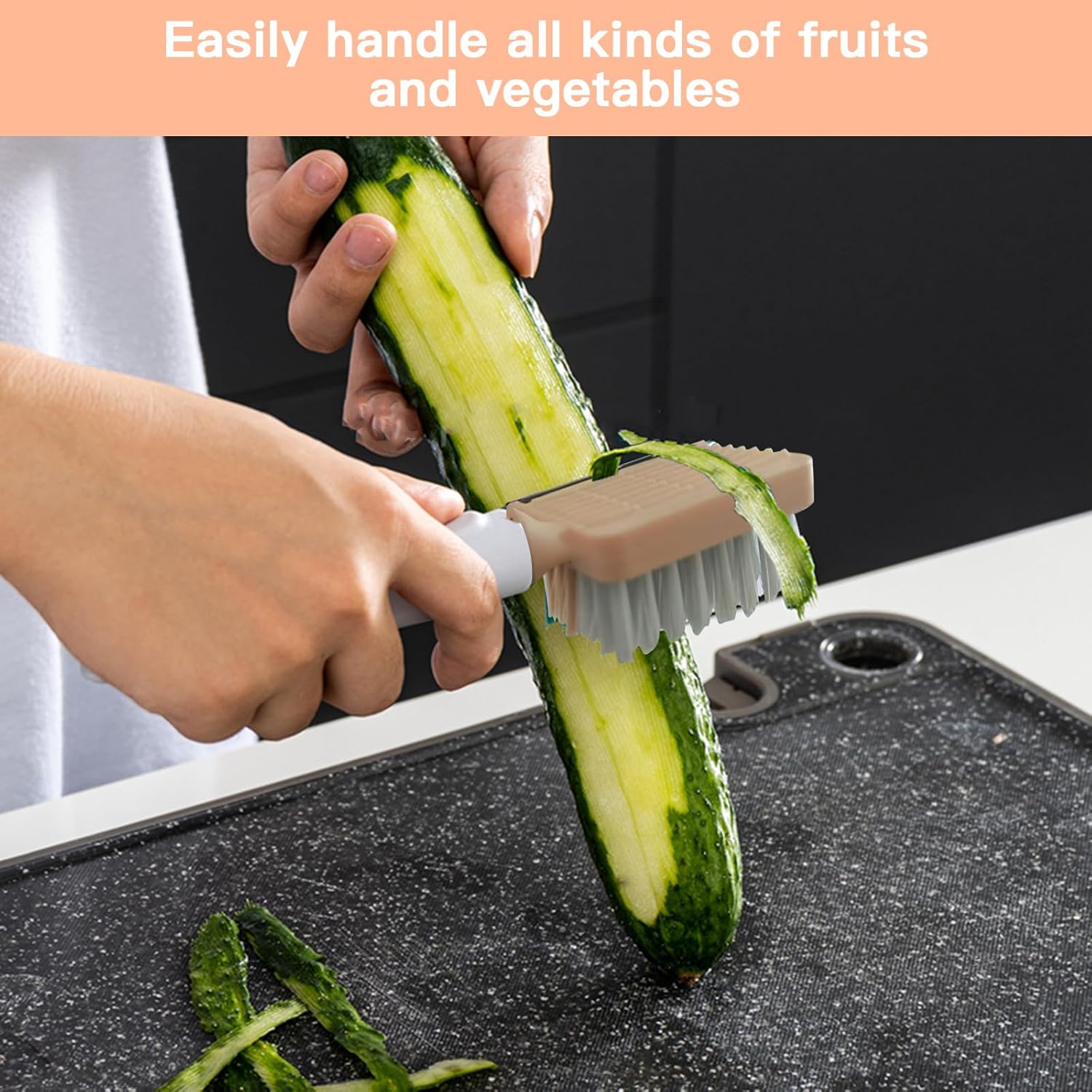 2 in 1 Vegetable Brush and Julienne Peeler Pink