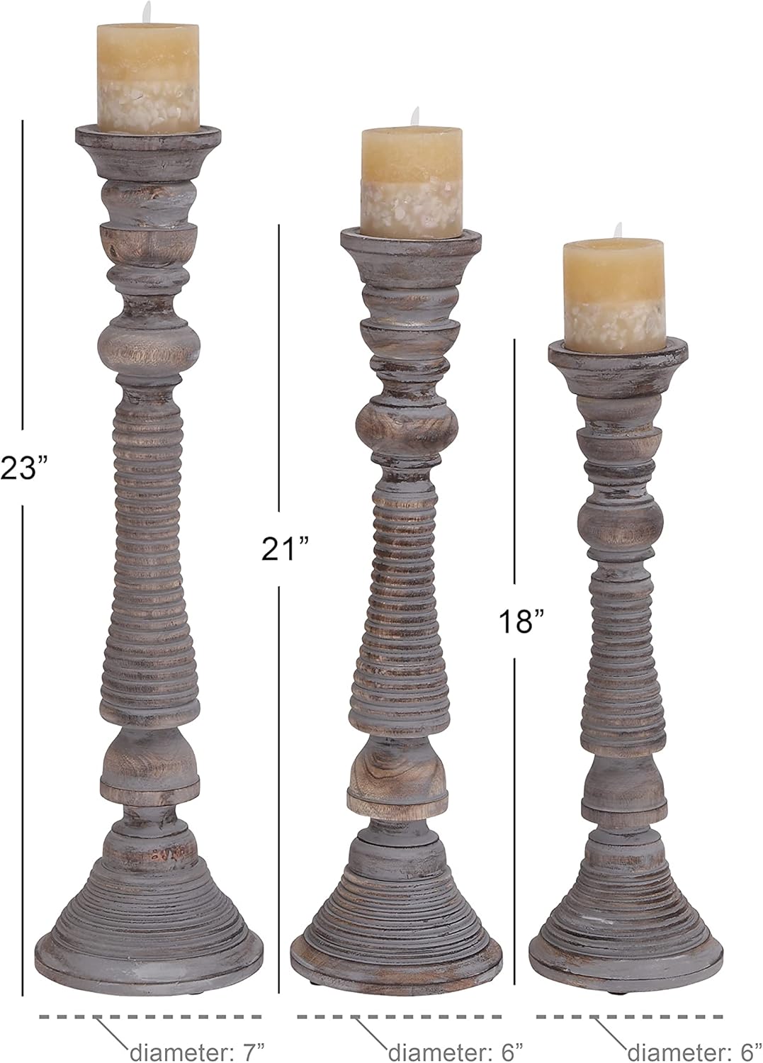 Deco 79 Handmade Mango Wood Candle Holder Set