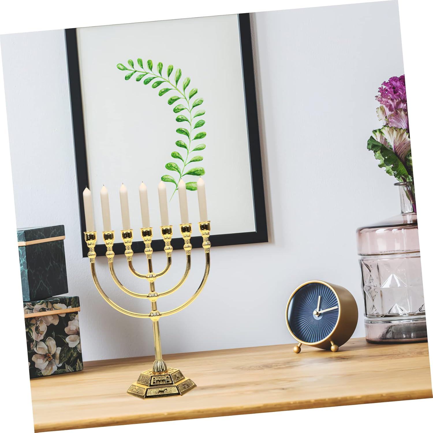 Elegant 7-Piece Metal Candlestick Set for Jewish Decor