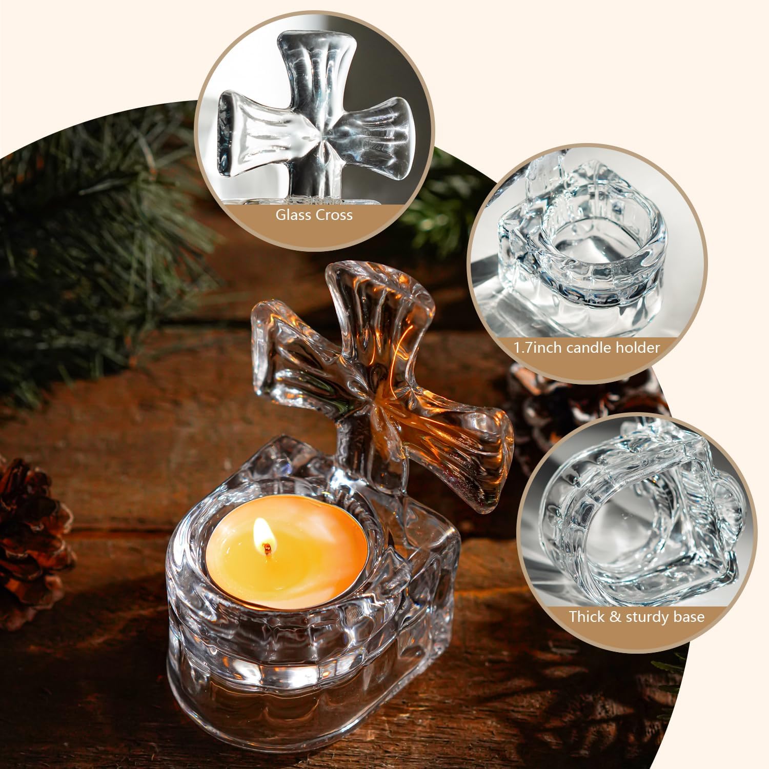 Kanpura Crystal Cross Candle Holder 4 High