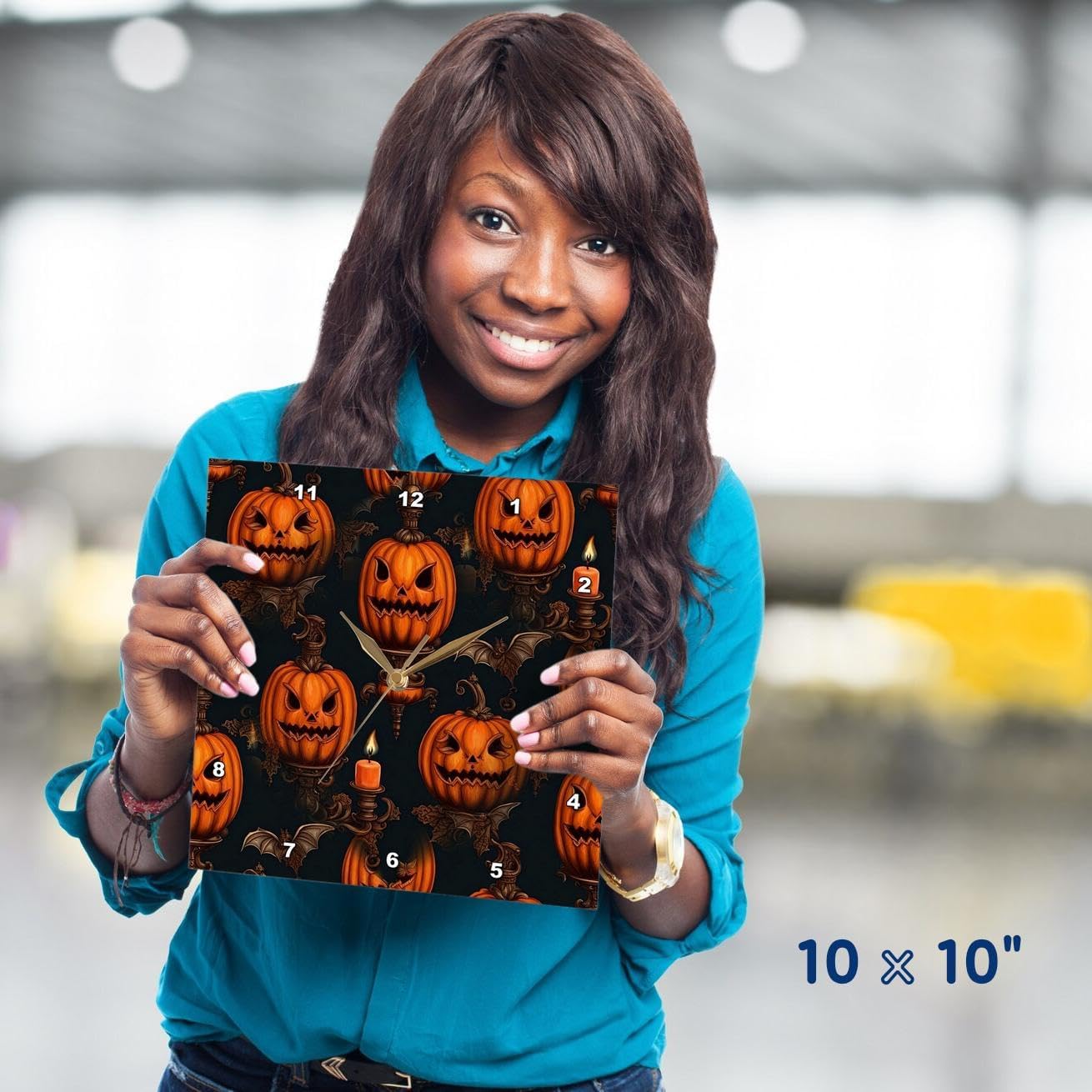 3DRose Halloween Wall Clock - 10 - Flying Bats Jack OLanterns
