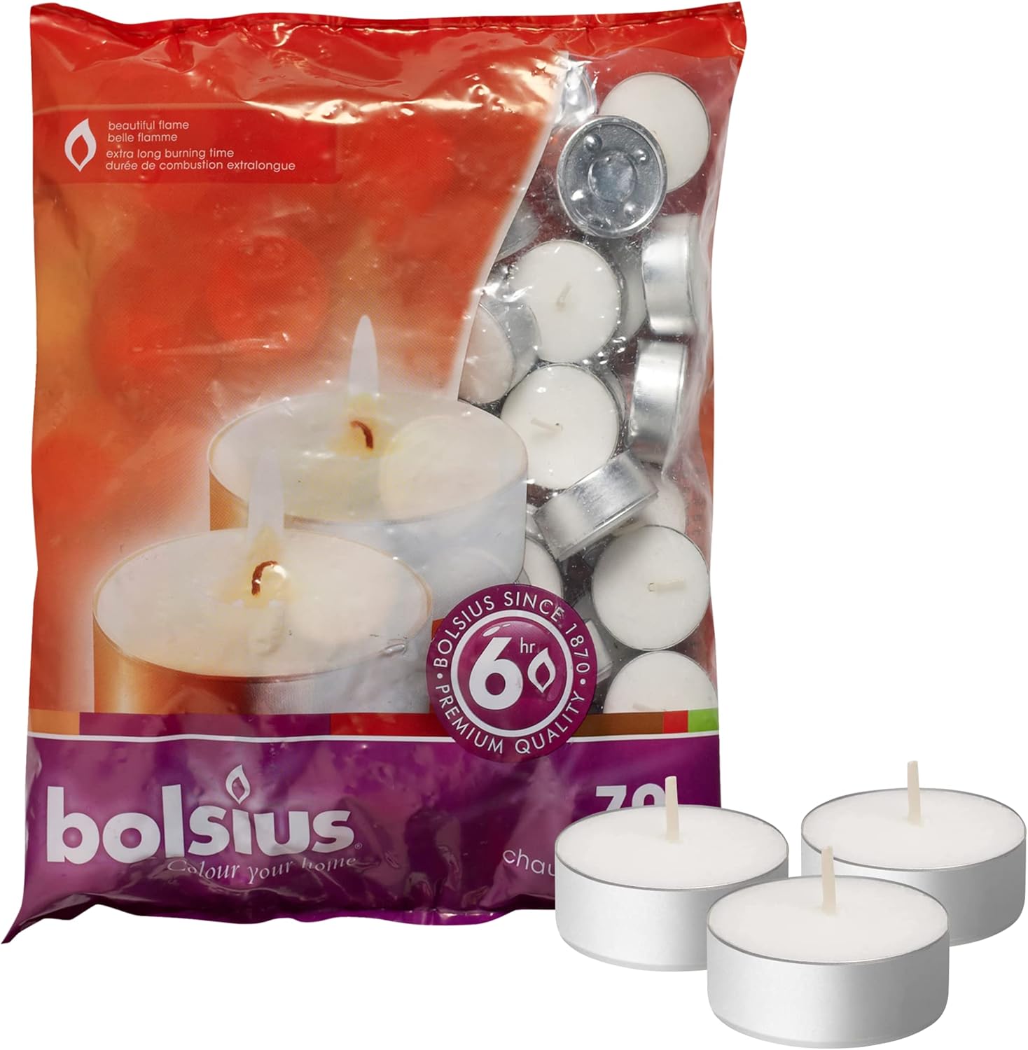 70 Count White Tea Lights Long-Burning 6 Hours