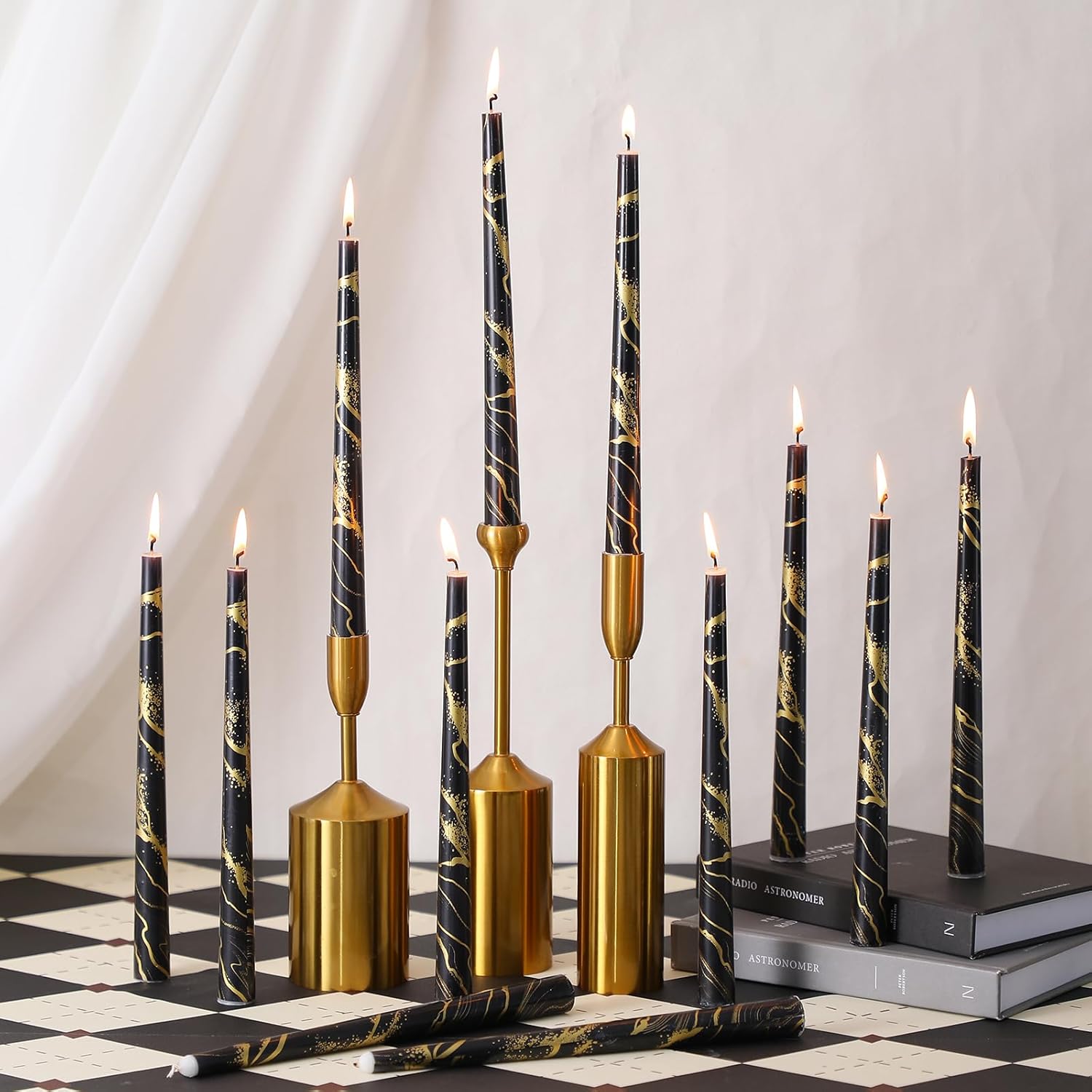 12 Black Taper Candles