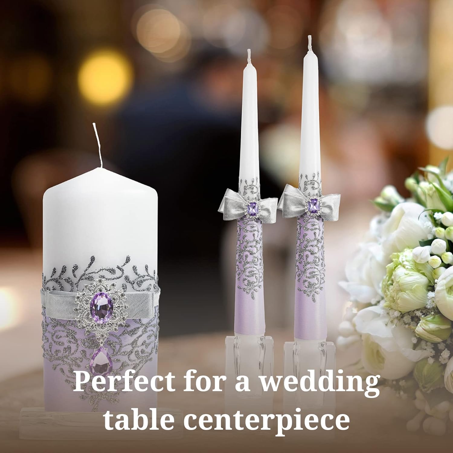 VABA Pure Purple Unity Wedding Candles Set