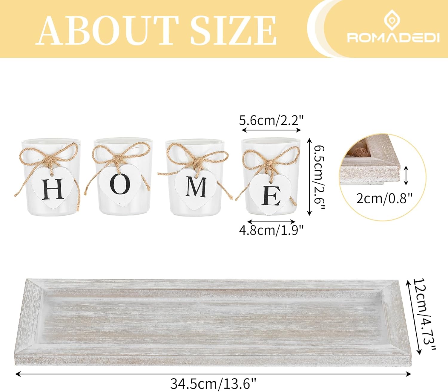 Romadedi Farmhouse Rustic Wood Tray Candle Holder Set
