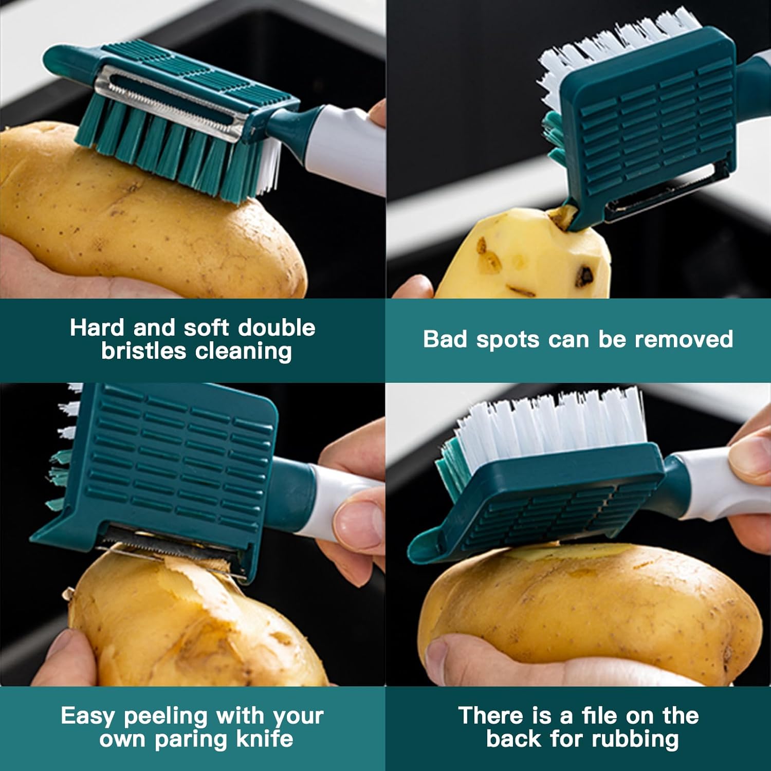 BuRuiJi 2 in 1 Vegetable Brush and Julienne Peeler