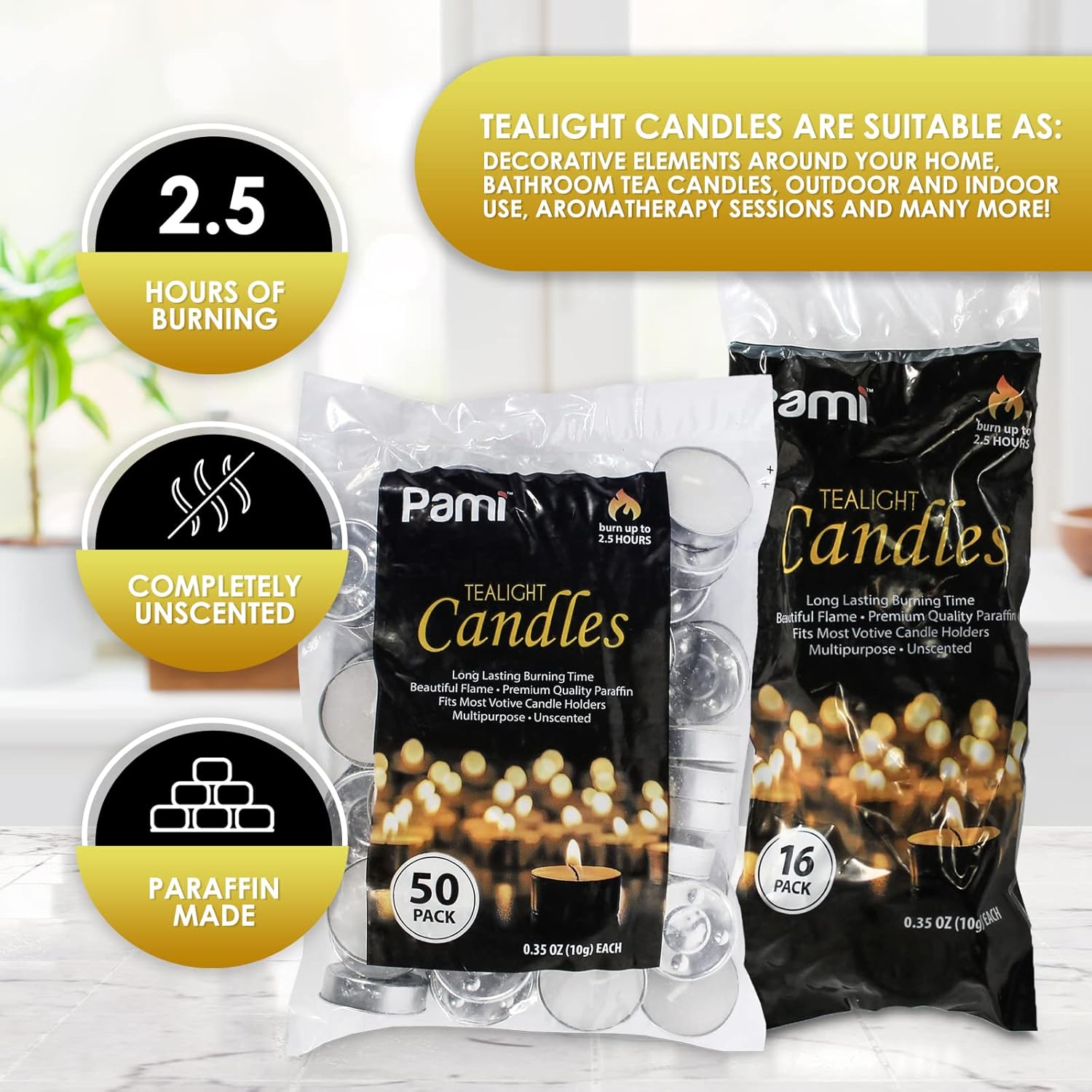 PAMY 50 Pack Small Round 1 Inch Unscented Tea Light Candles