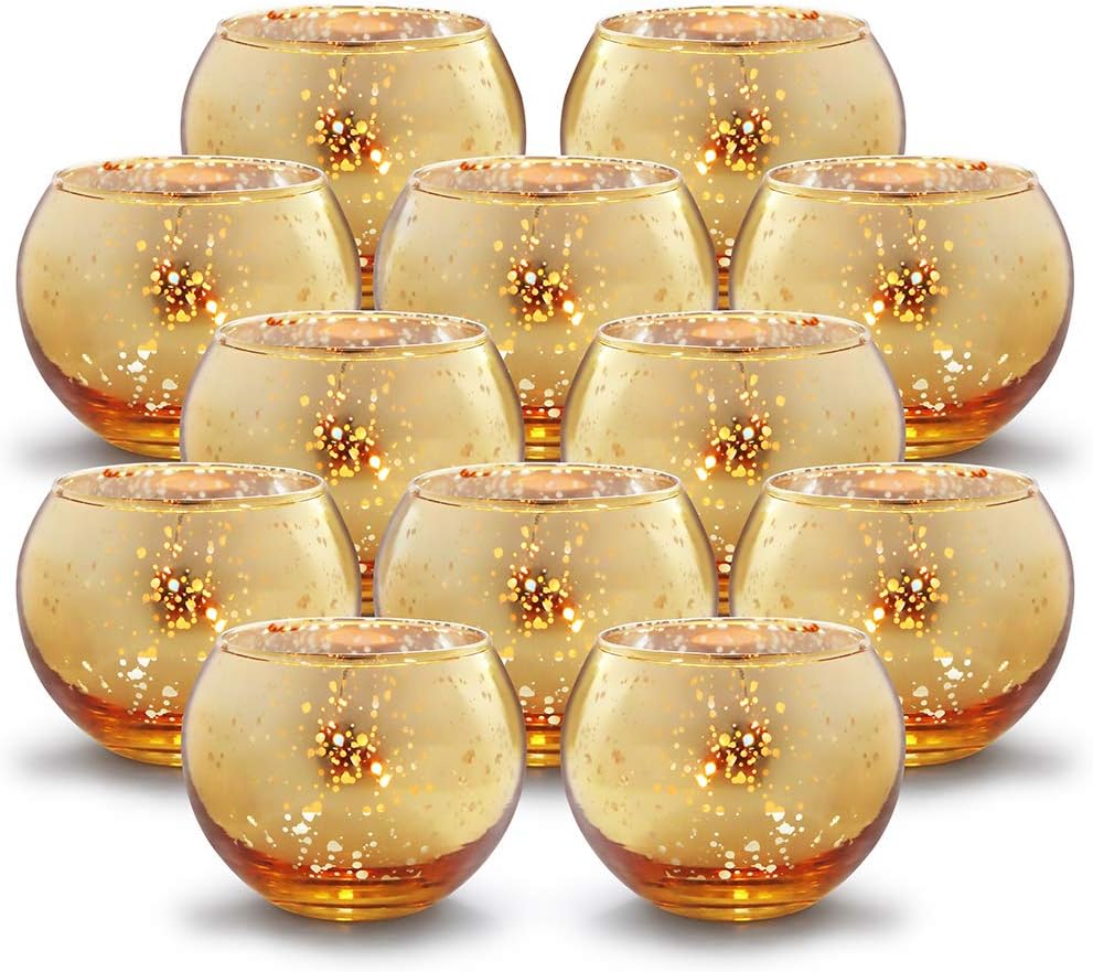 Set of 12 Gold Mercury Votive Candle Holders