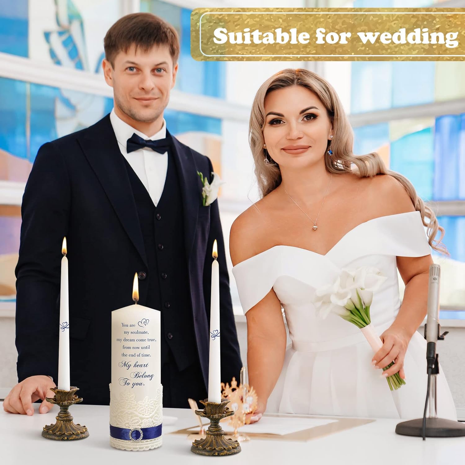 Frienda Unity Candles Wedding Set with Heart Design