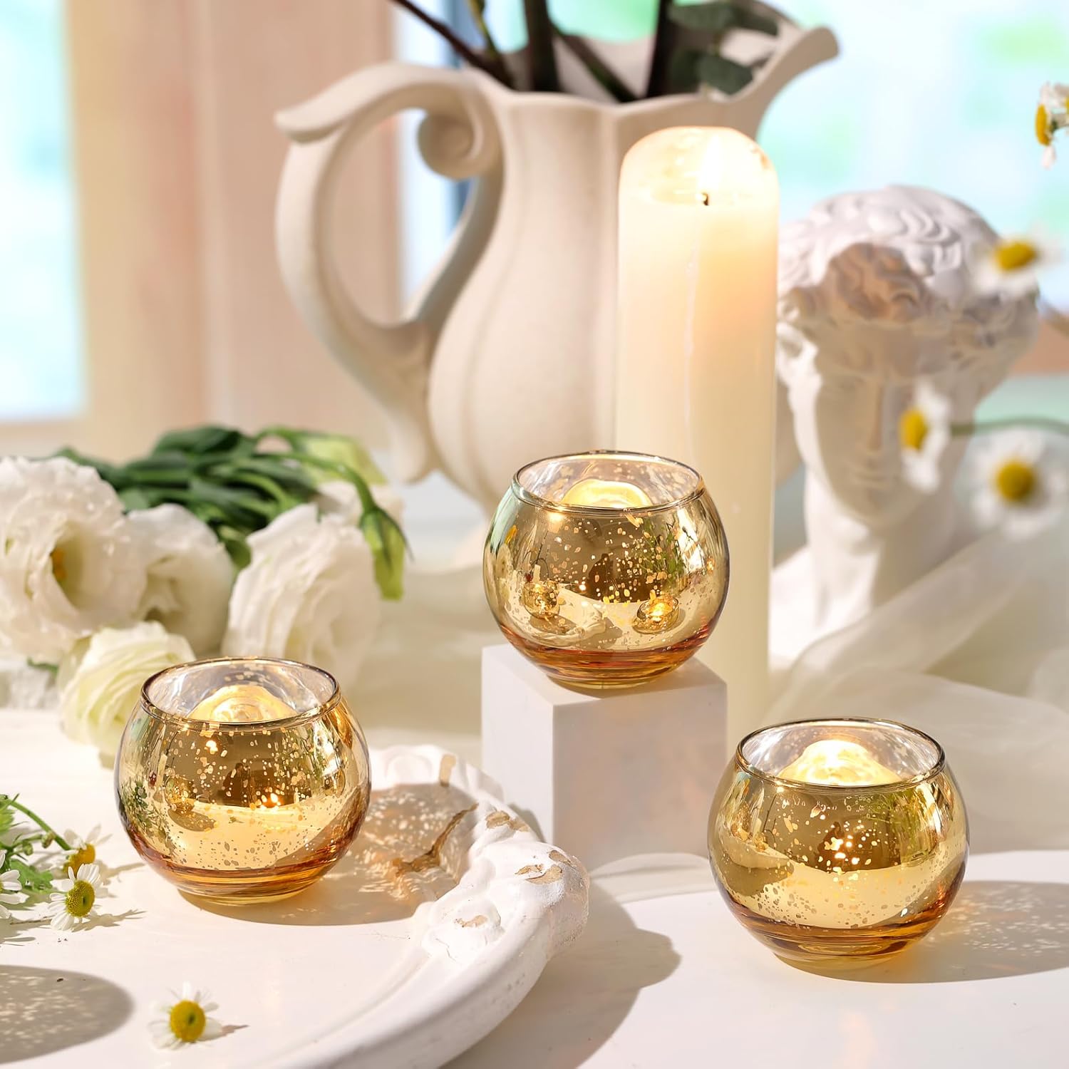 Set of 12 Gold Mercury Votive Candle Holders