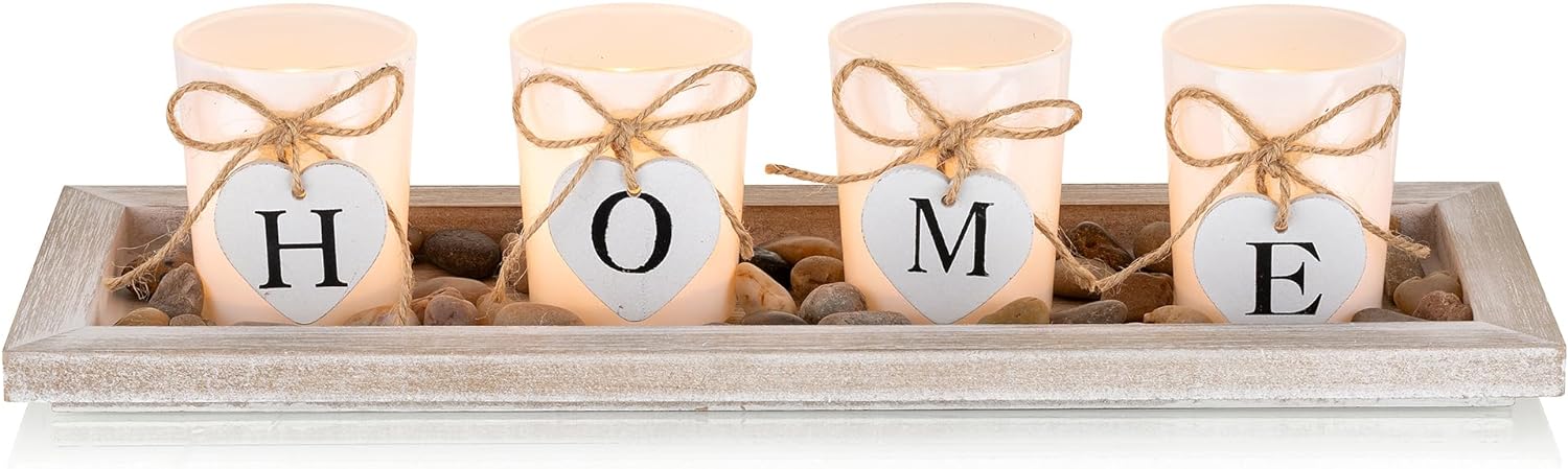 Romadedi Farmhouse Rustic Wood Tray Candle Holder Set