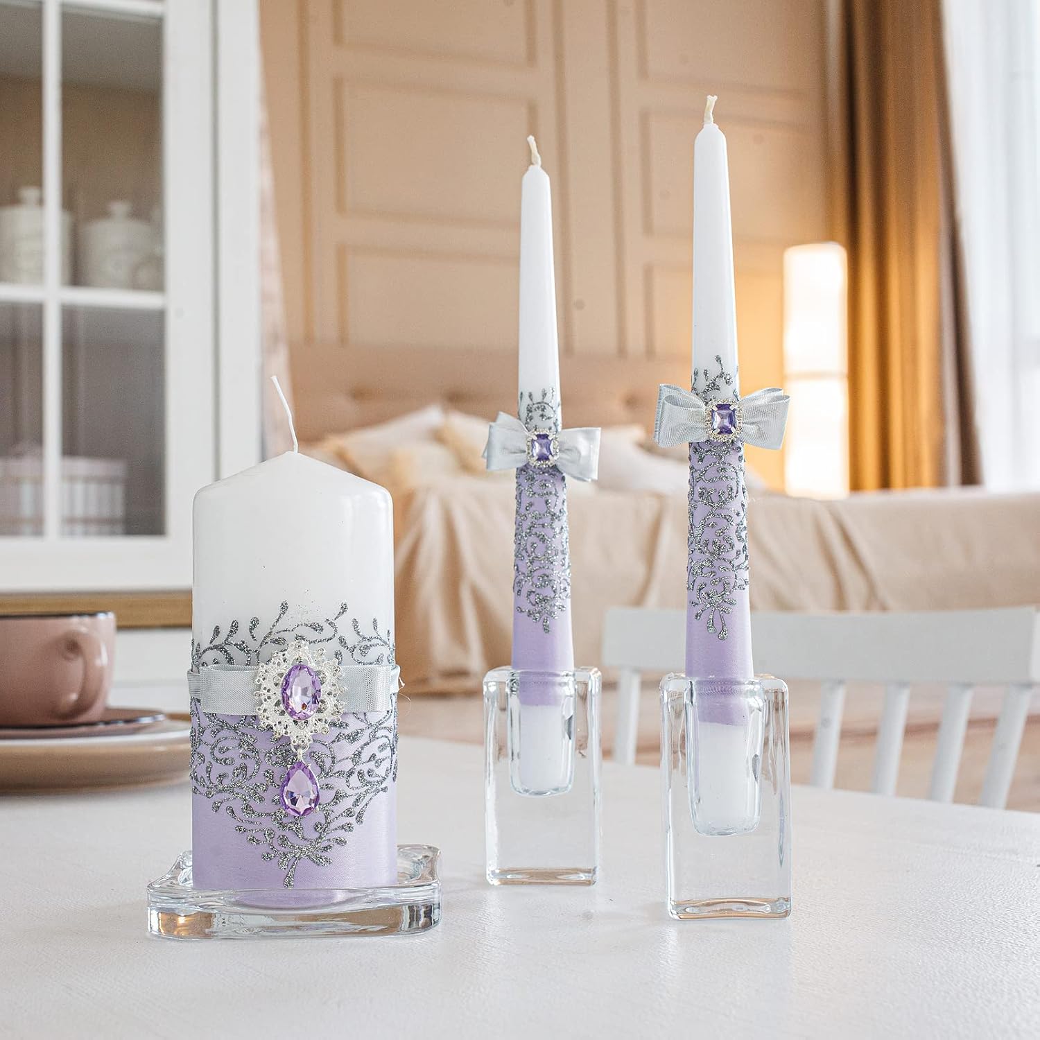 VABA Pure Purple Unity Wedding Candles Set