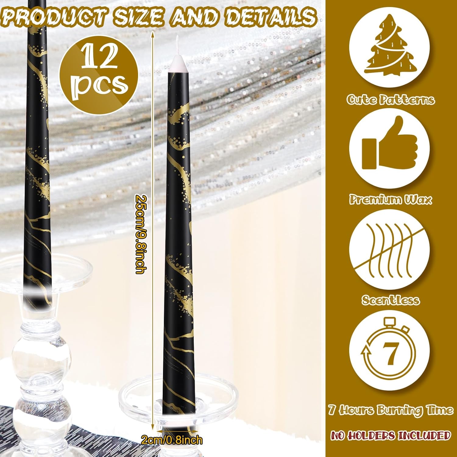 12 Black Taper Candles