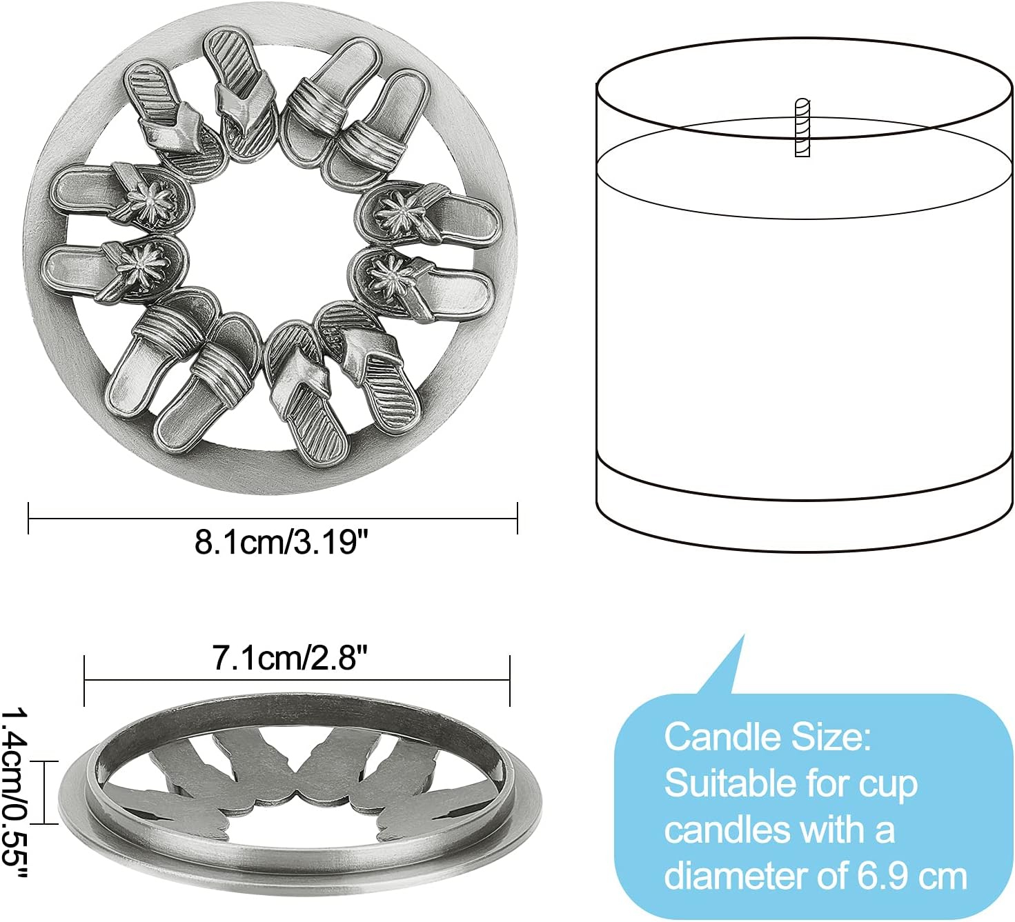 GORGECRAFT Candle Toppers Elegant Candle Shade Extensions for Even Burn Silver