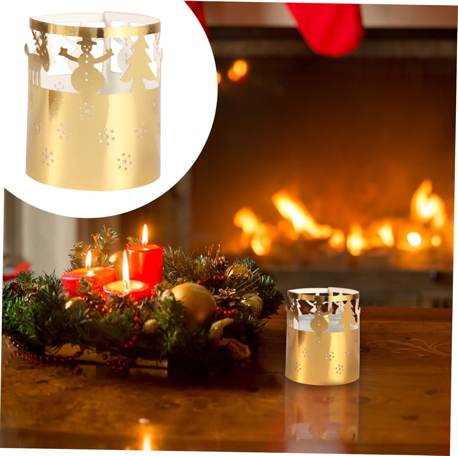 Paper Candle Lampshade with Snowflakes in Gold for Christmas or Weddings
