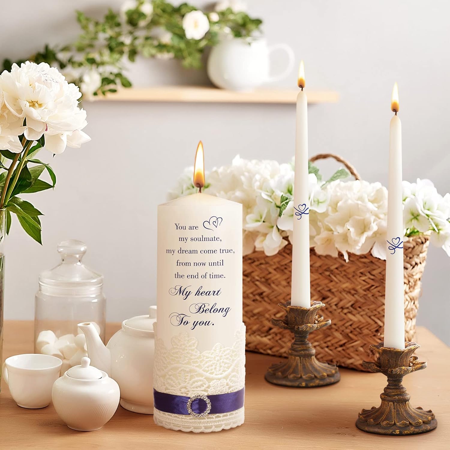 Frienda Unity Candles Wedding Set with Heart Design