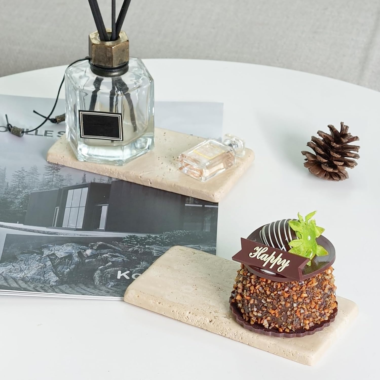 Premium Natural Travertine Candle Holder Plate