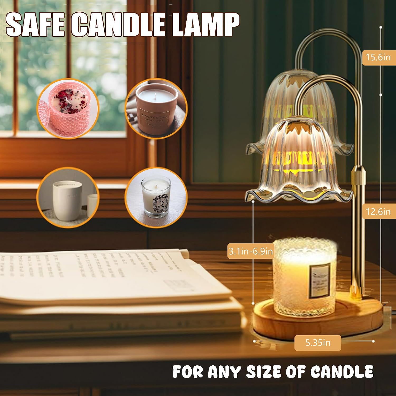 Adjustable Candle Lamp with Timer - 50W Halogen Scented Warming Holder
