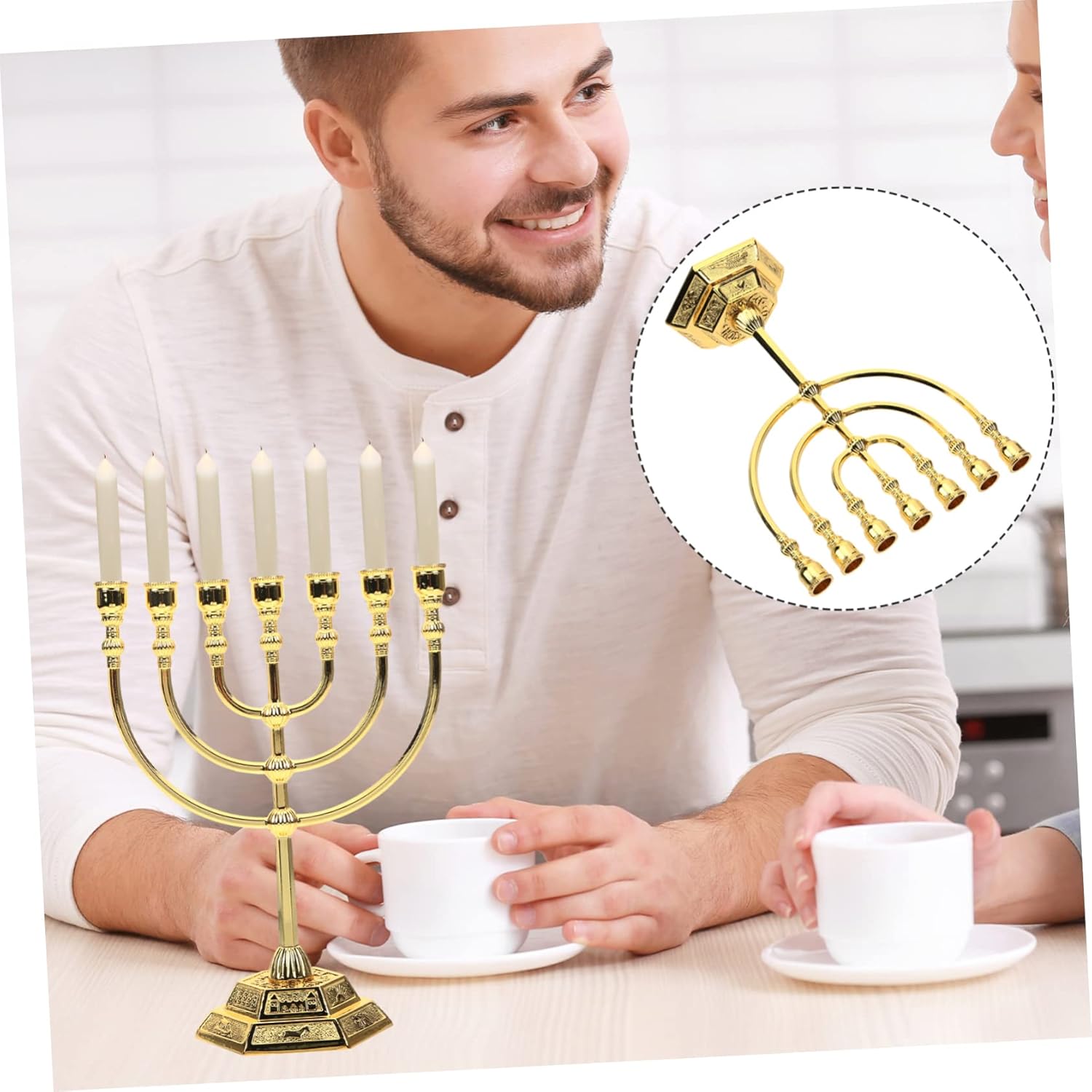 Elegant 7-Piece Metal Candlestick Set for Jewish Decor