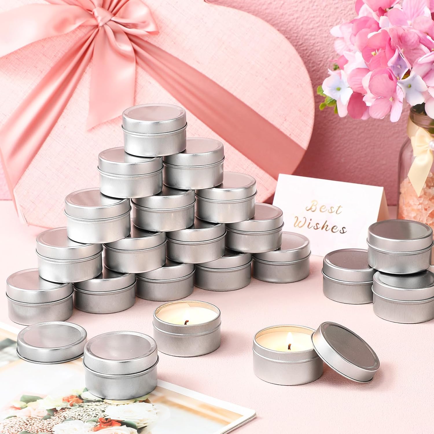 24 Pcs DIY Baby Shower Candle Tins with Lids
