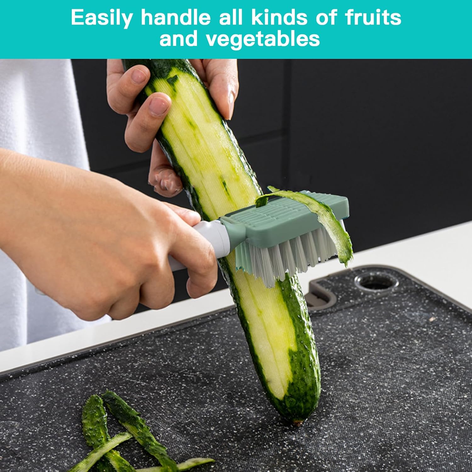 2-in-1 Vegetable Brush Julienne Peeler Light Blue