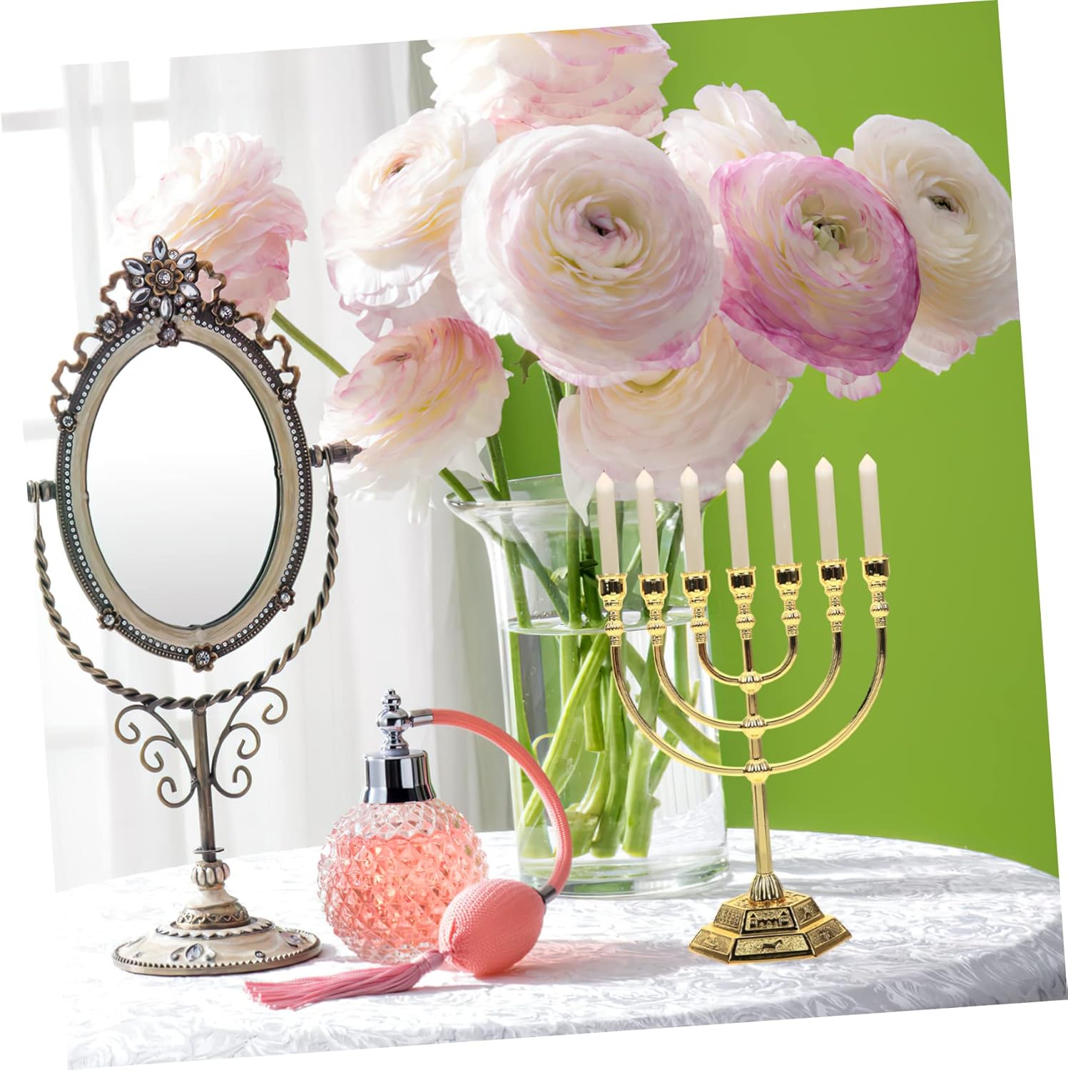 Elegant 7-Piece Metal Candlestick Set for Jewish Decor