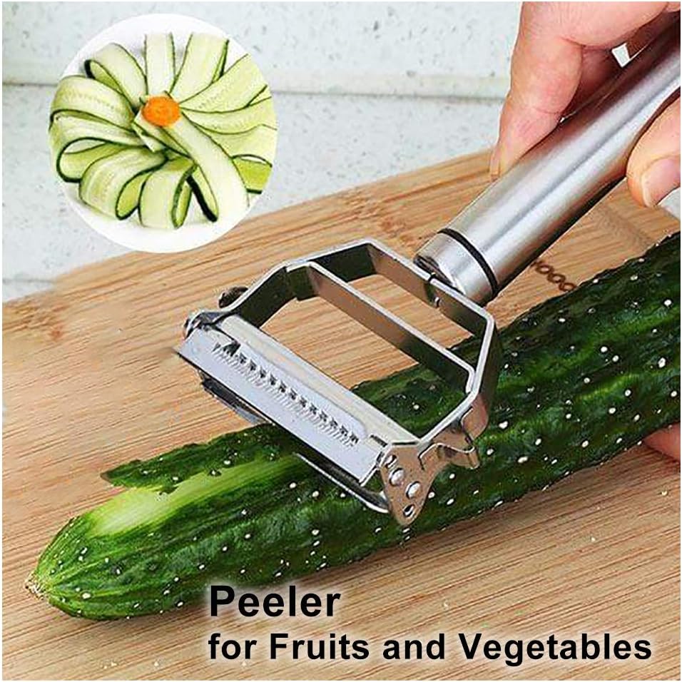 JianGLAI Stainless Steel Julienne Peeler with Cleaning Brush Carrot Potato Slicer