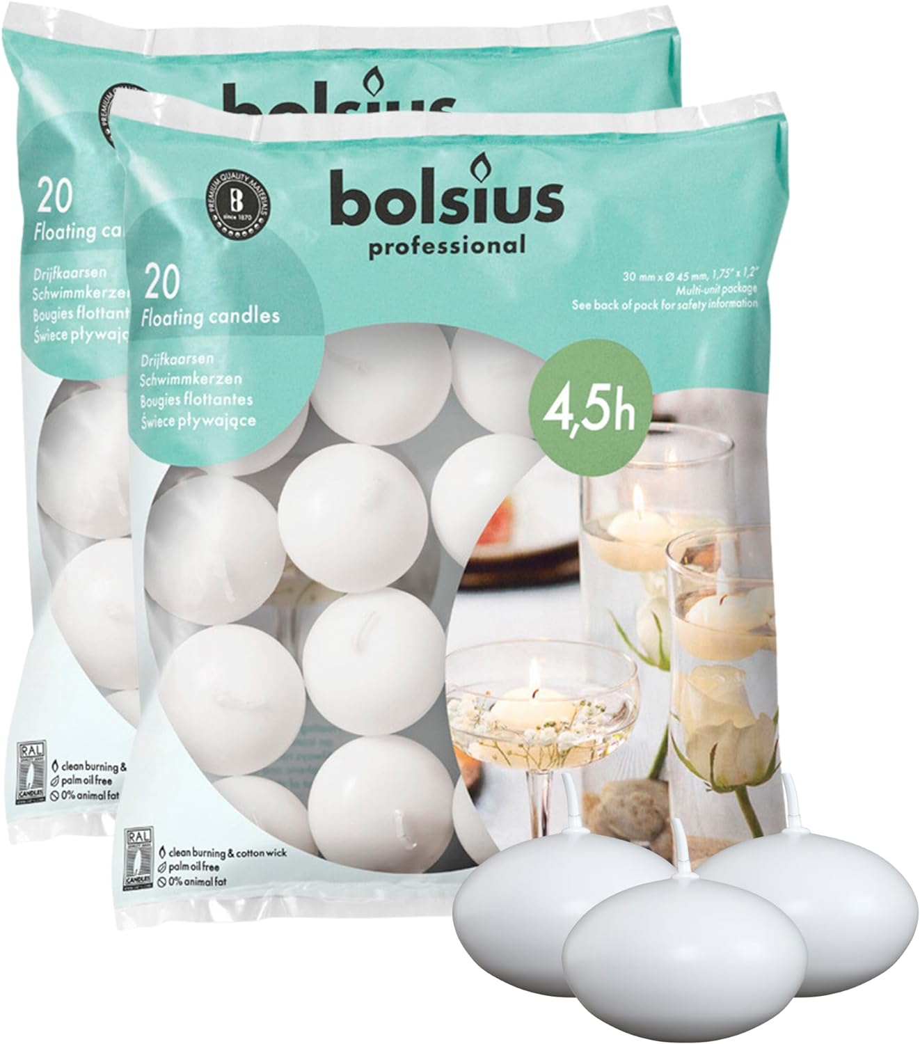 Bolsius Unscented 175 Floating Candles - Set of 40