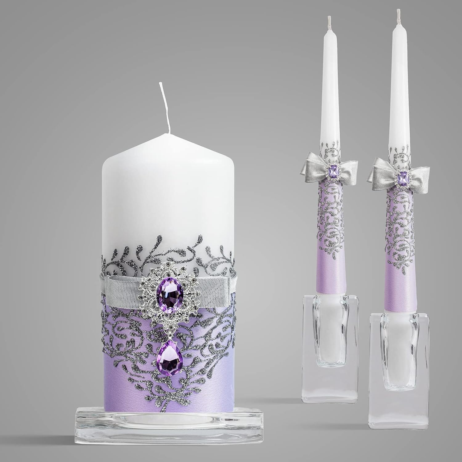 VABA Pure Purple Unity Wedding Candles Set