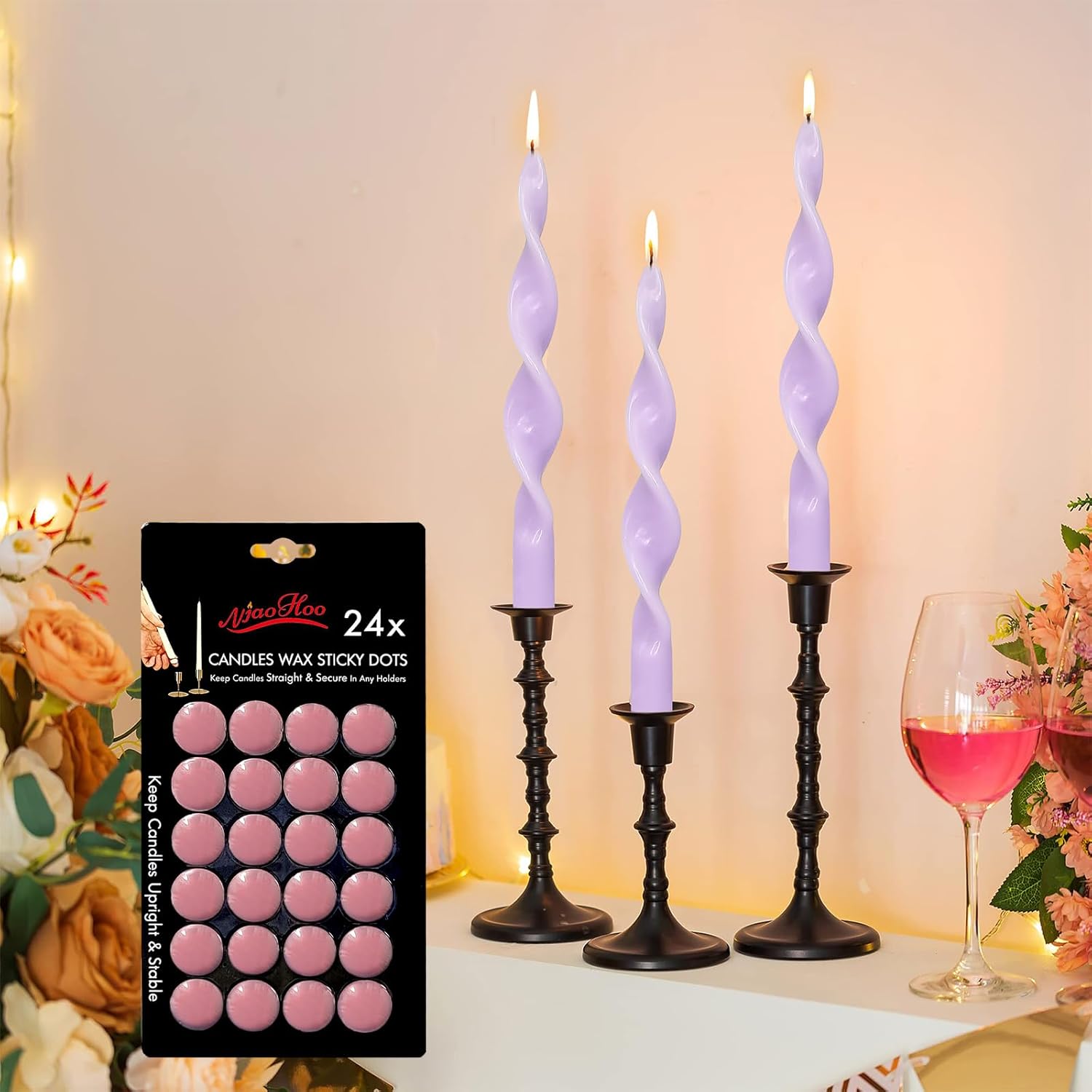 NJAO HOO Candle Adhesive Taper Candle Accessories 24 Pink Candle Dots