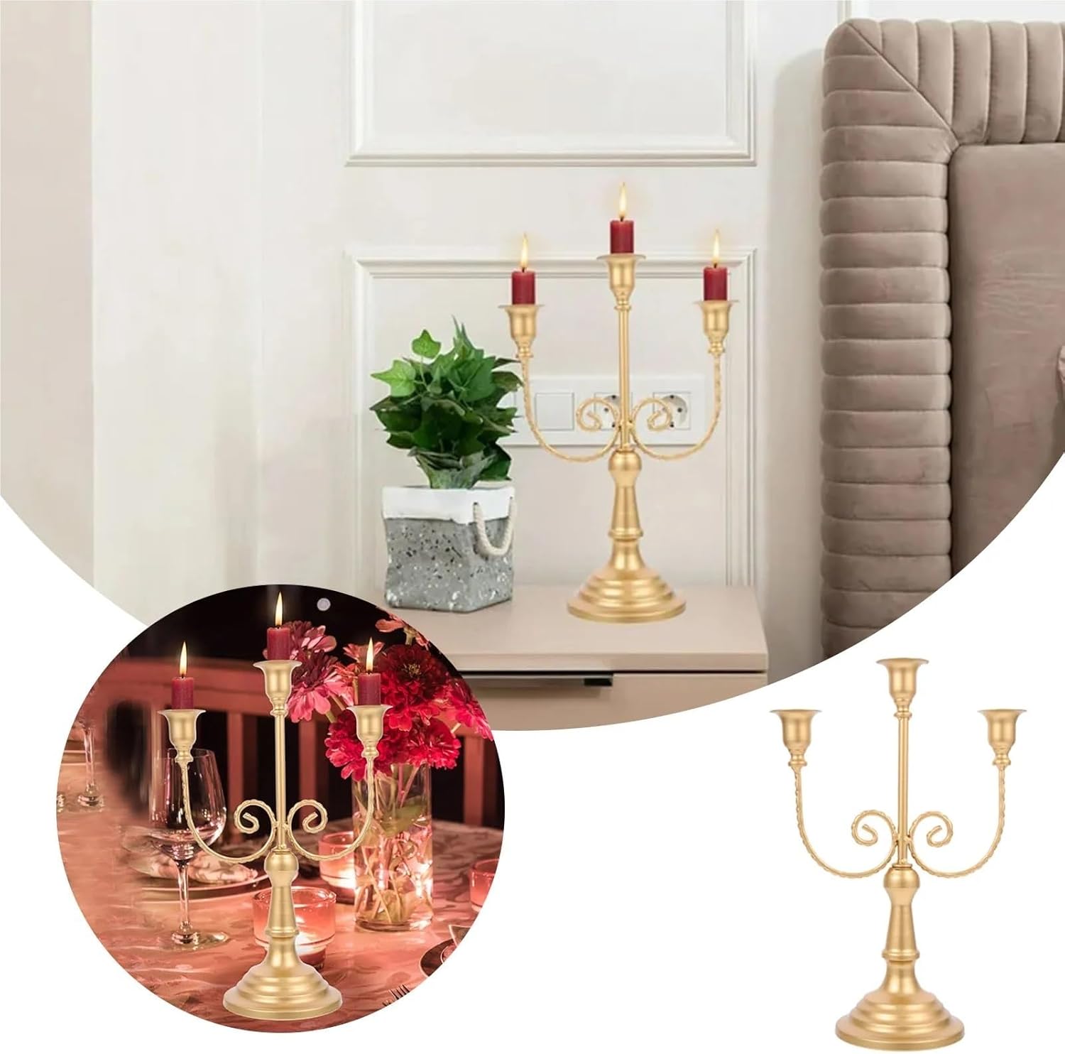 Art 3-Arm Candelabra Santas