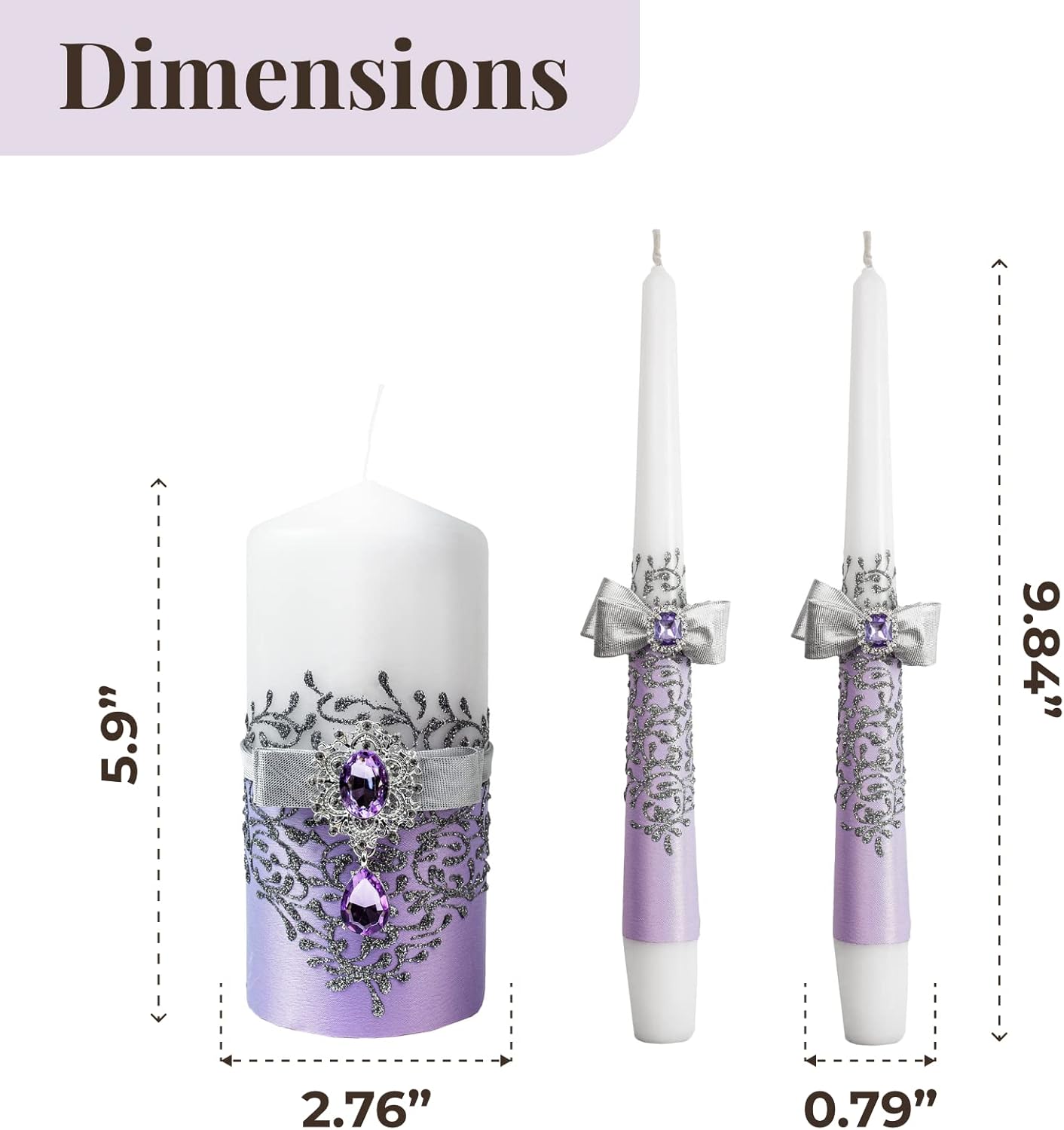 VABA Pure Purple Unity Wedding Candles Set
