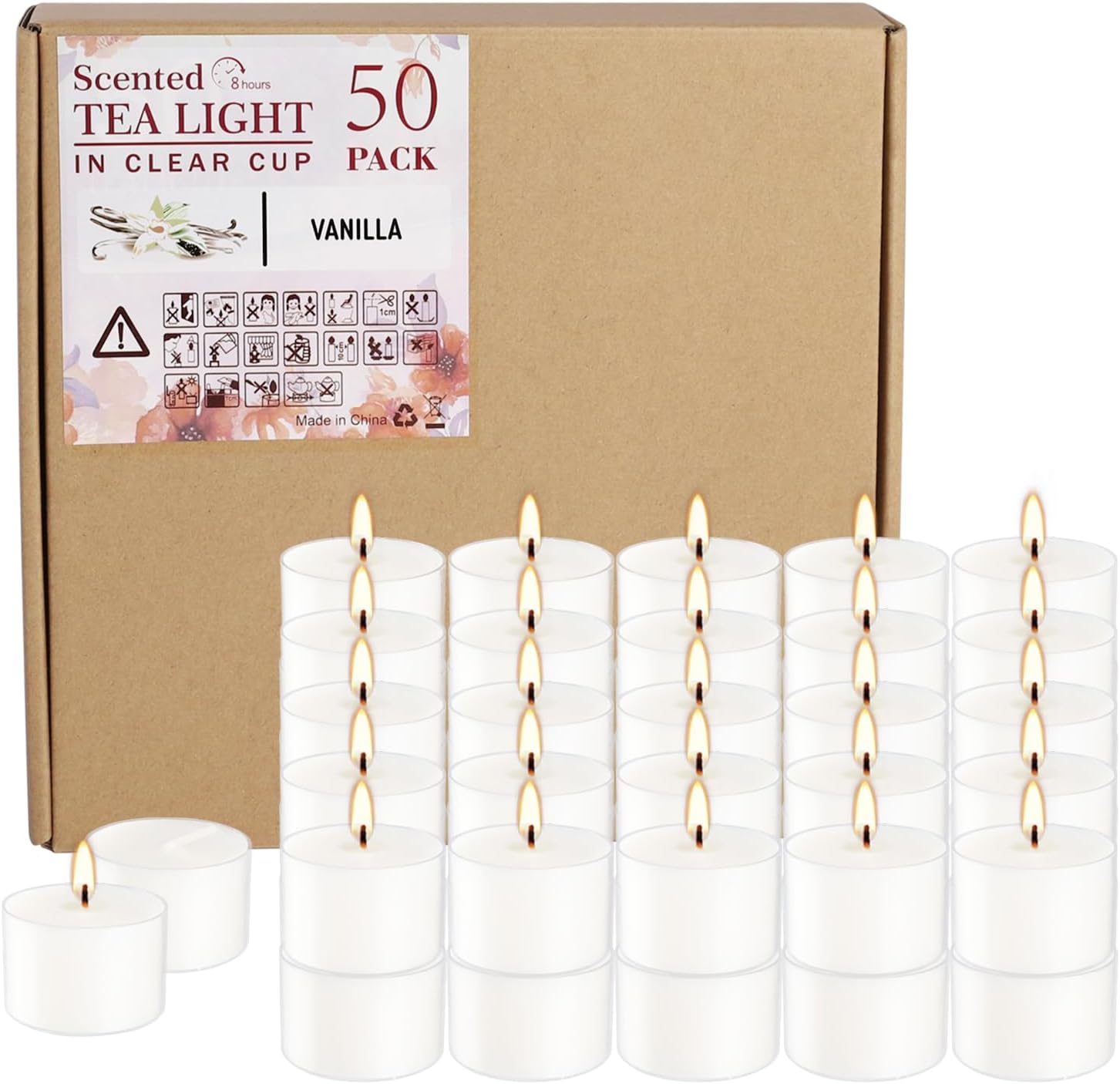 Set of 50 White Scented Candles Vanilla Fragrance Perfect for Relaxation Parties
