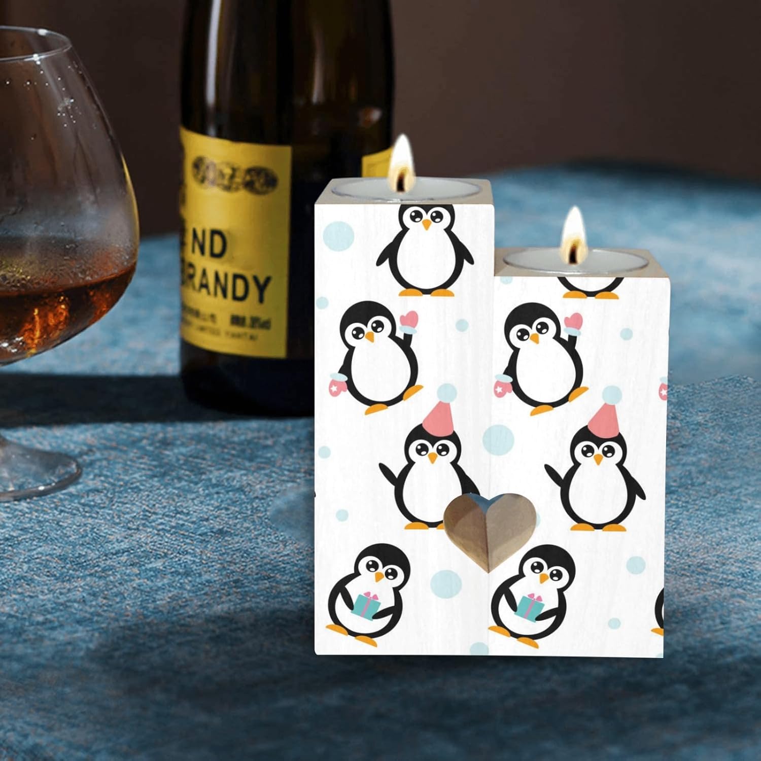 Little Cartoon Penguins Heart Candle Holders