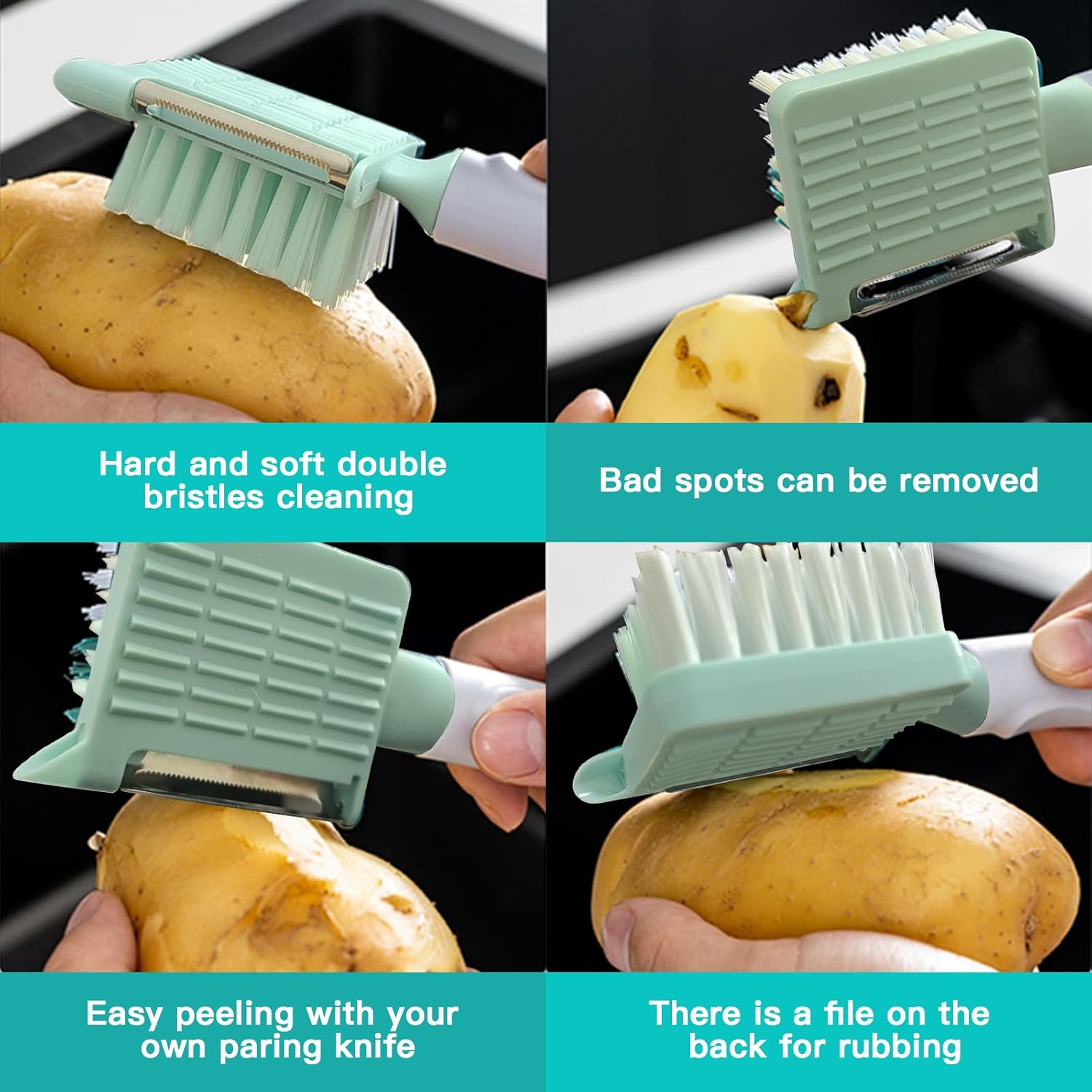 2-in-1 Vegetable Brush Julienne Peeler Light Blue